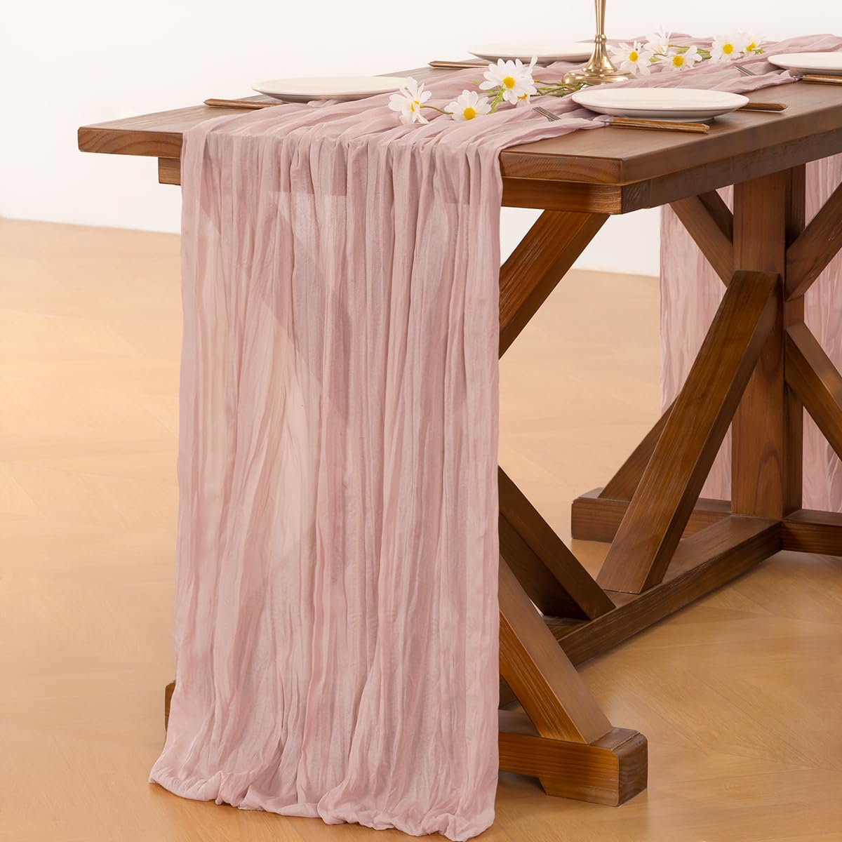 Socomi10pcs Pink Cheesecloth Table Runner Boho Rustic Gauze Dusty Pink Summer 120 inch 10FT Cheese Cloth Runner for Wedding Party Baby Shower Birthday Home Decor Holiday Decorations