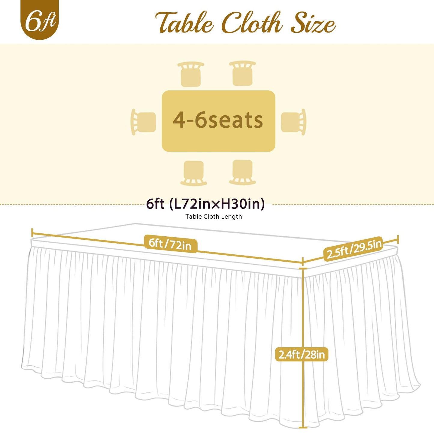 4 Pack 6ft Ivory Tulle Tablecloths for Rectangle Tables 6 Foot Ivory Rectangular Table Cloth Wrinkle Free Table Cover with Tutu Skirt for Wedding Baby Shower Birthday Party Banquet Buffet Cake