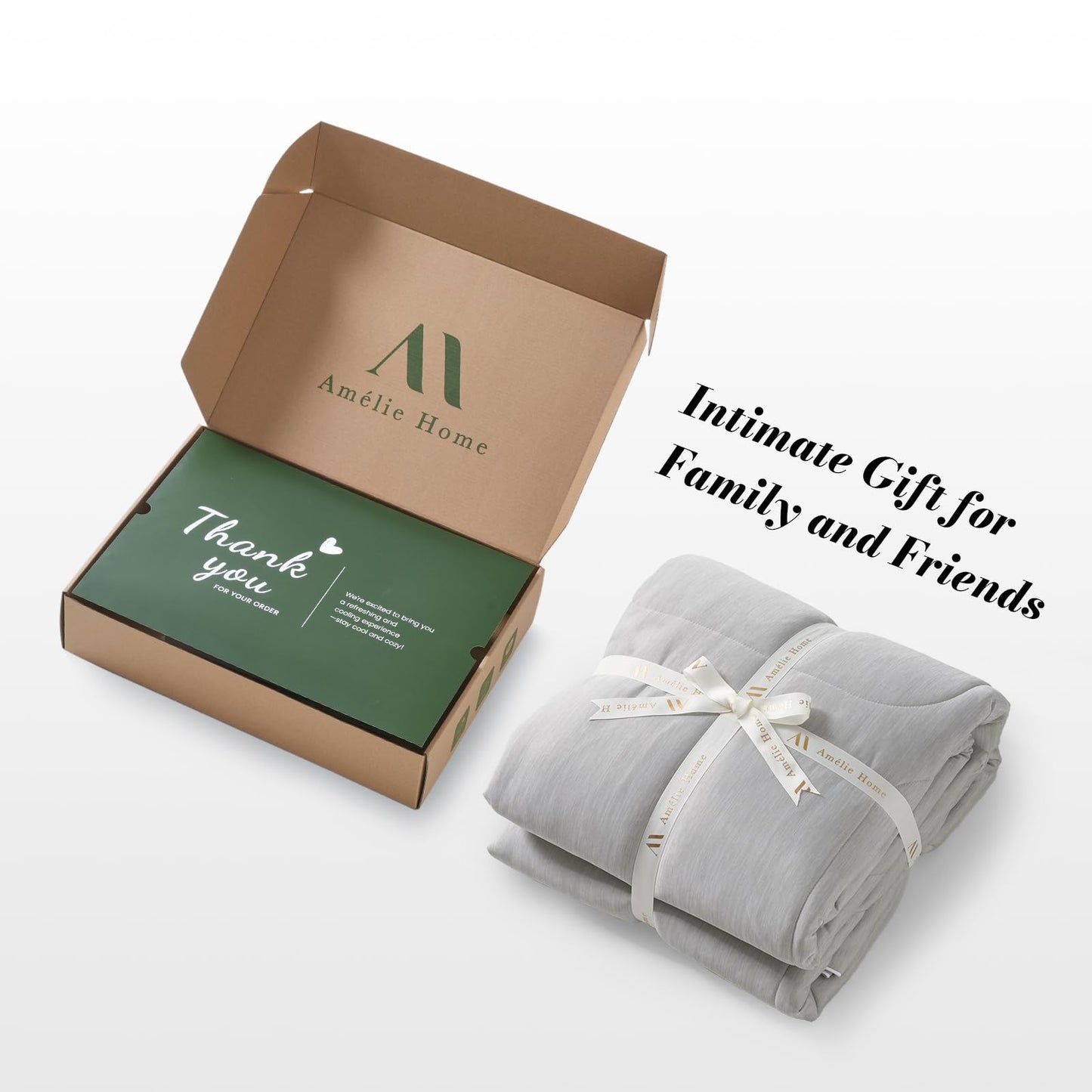 Amélie Home Cooling Comforter Twin Size, Dual-Sided Lightweight Cooling Blanket for Hot Sleepers, Q-Max 0.43 Breathable Cooling Quilt for Night Sweats, 68" x 90", Heather Cool Grey