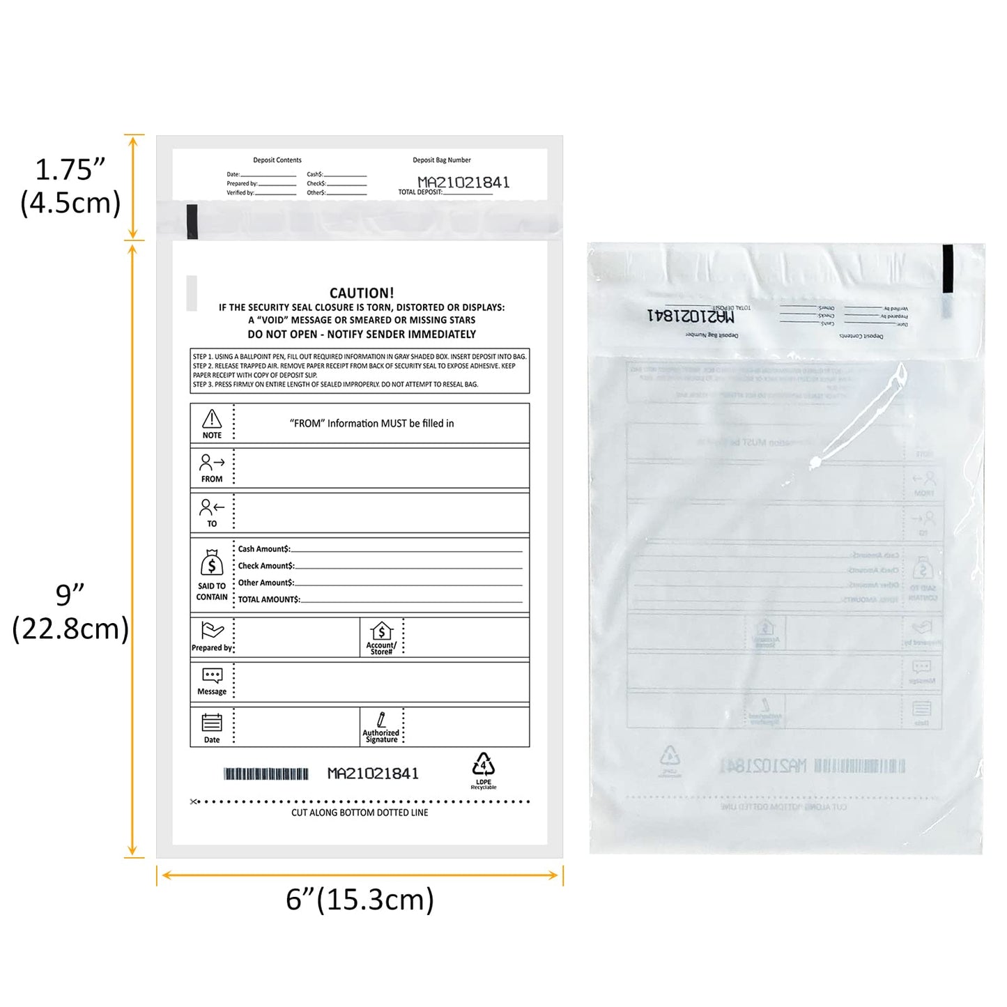 Belinlen Deposit Bags Security Pocket Bank 6 Inch x 9 Inch (White, 500 Pack)