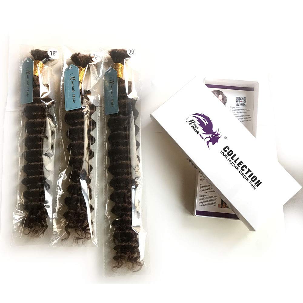 Deep Curly Wave Bulk Hair For Braiding Human Hair No Weft - 3 Bundles 300g Brazilian (20inch Natural Black #1B)