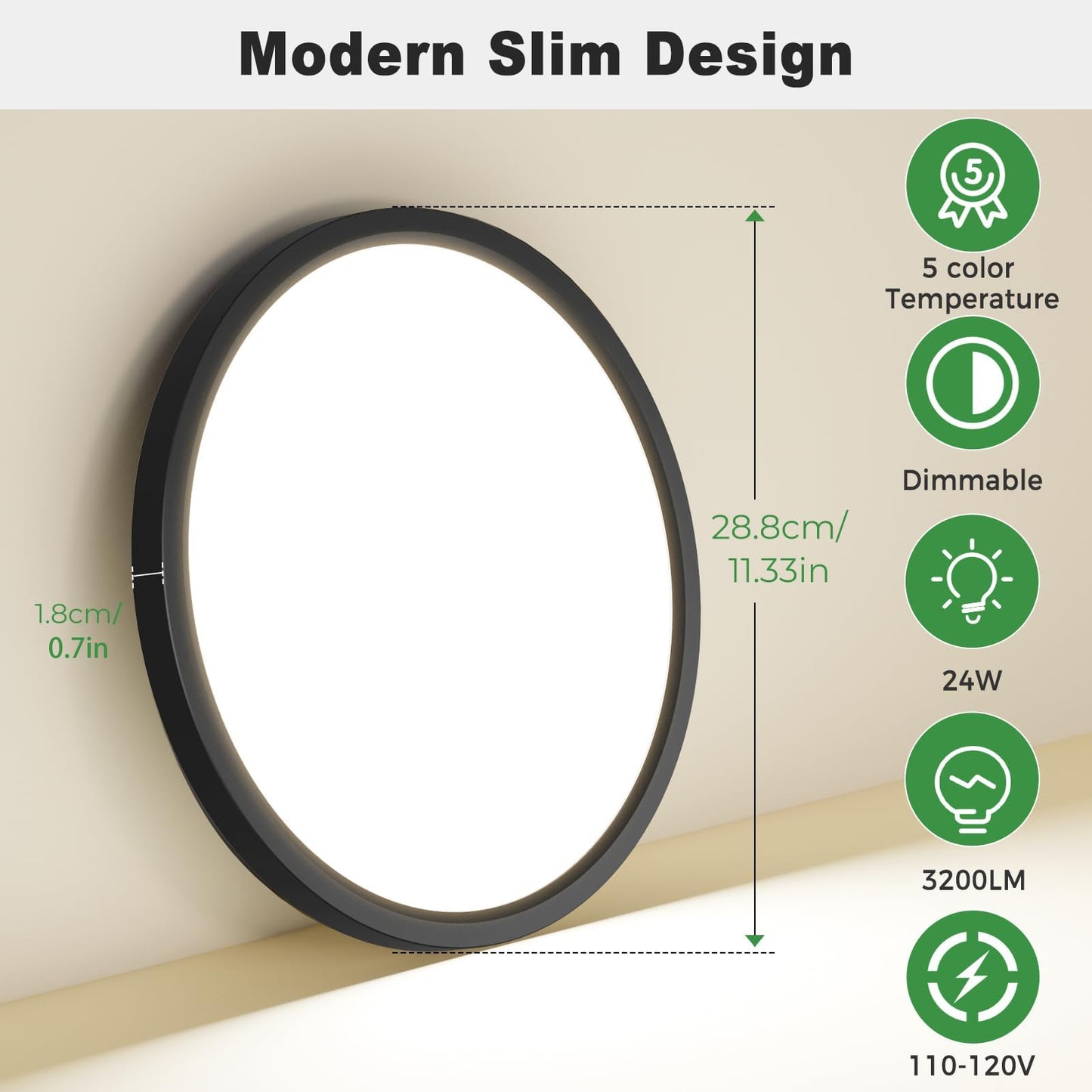 zemty 4Pack LED Flush Mount Ceiling Light, 12 Inch 24W Dimmable Round Ceiling Fixture, Black Low Profile Hardwired Ceiling Lamp for Bedroom, Kitchen, Hallway & Bathroom