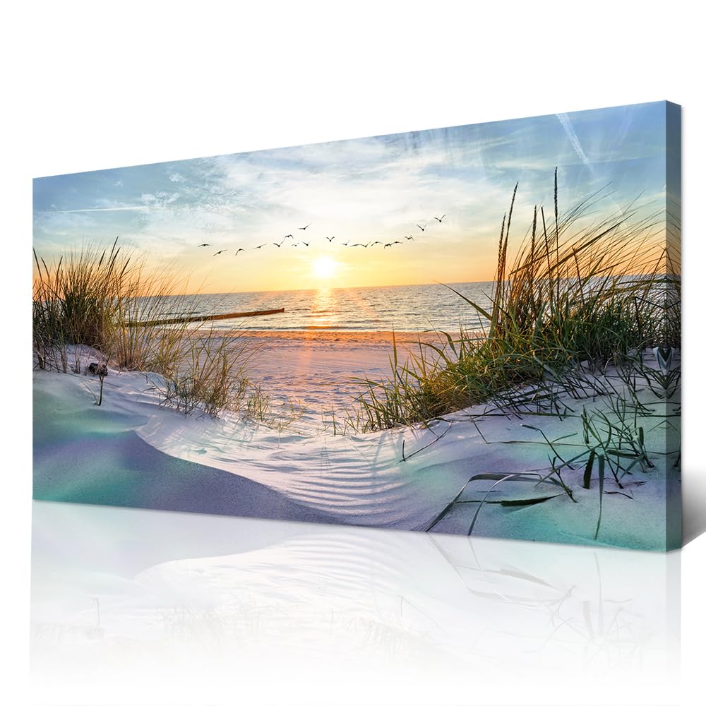 Wapluam Canvas Wall Art For Living Room Wall Decor For Bedroom Blue Sea Beach Scenery Wall Paintings Poster Prints Artwork Office Decorations Ocean Seascape Pictures Modern Room Home Decor 40X20 in