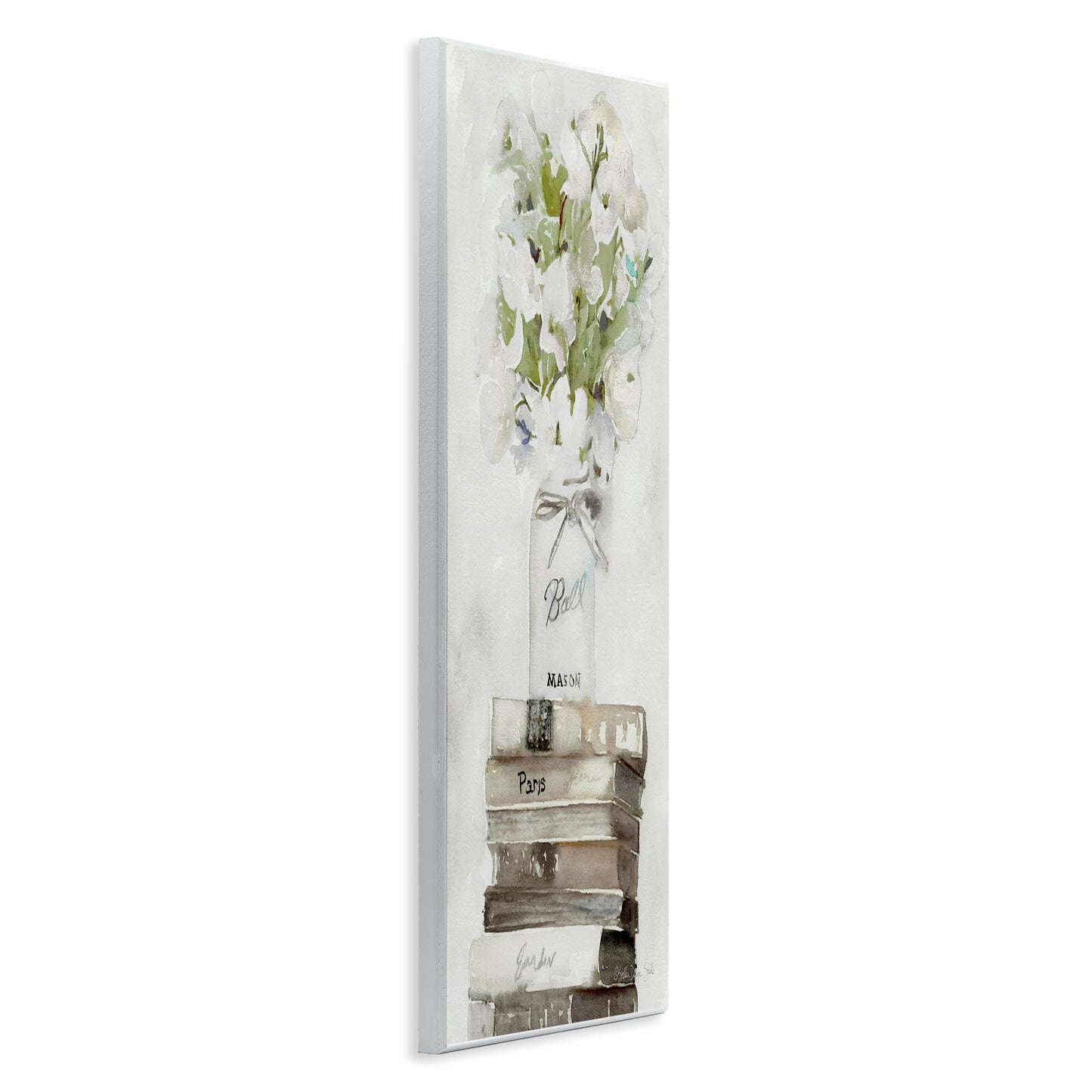 Stupell Industries White Floral Bouquet on Distressed Books Watercolor, Designed by Stellar Design Studio Art, 7 x 17, Wall Plaque