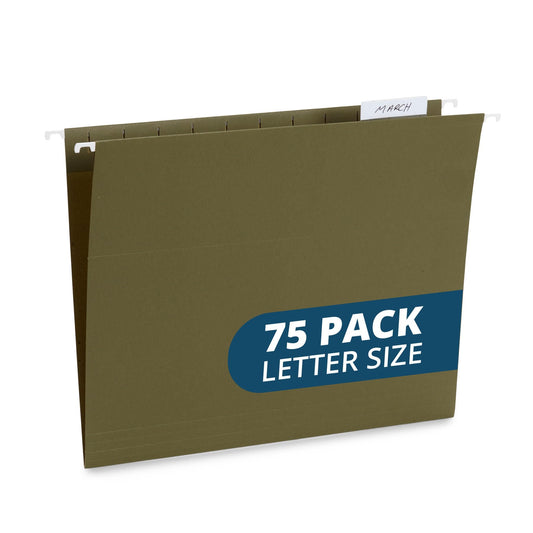 Blue Summit Supplies Hanging File Folders, 75 Pack, Reinforced Hanging Folders Letter Size, Standard File Folders for Filing Cabinet, Hanging File Organizer, Green