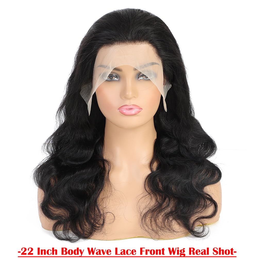 Body Wave Lace Front Wigs Human Hair Pre Plucked 13x4 HD Transparent Lace Frontal Wig with Baby Hair 180% Density 9A Glueless Brazilian Virgin Human Hair Lace Front Wigs for Women Natural Black 22Inch