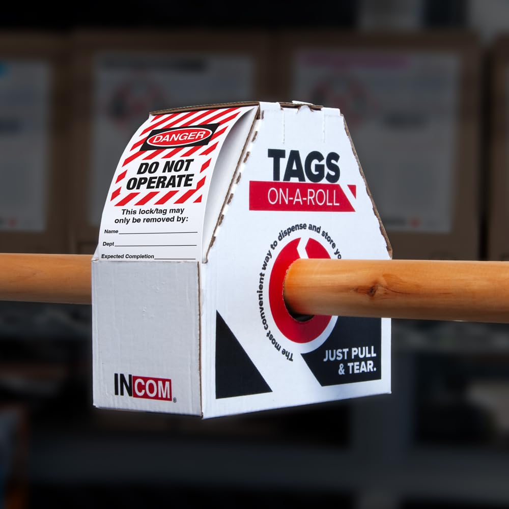INCOM Manufacturing Lockout Tags On A Roll, Danger Do Not Operate, Heavy-Duty DuraPly™ Stock, Waterproof And Tear-Resistant, Red/Black On White, 6.25 Inch X 3 Inch X 10 Mil Thickness, 100 pack,RT6025C