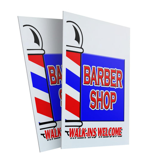Barber Shop Walk-ins Welcome (2-Pack) 24" x 36" Plastic Signs | Sign Insert 4mm Corrugated Plastic Signs Storefront Window Poster