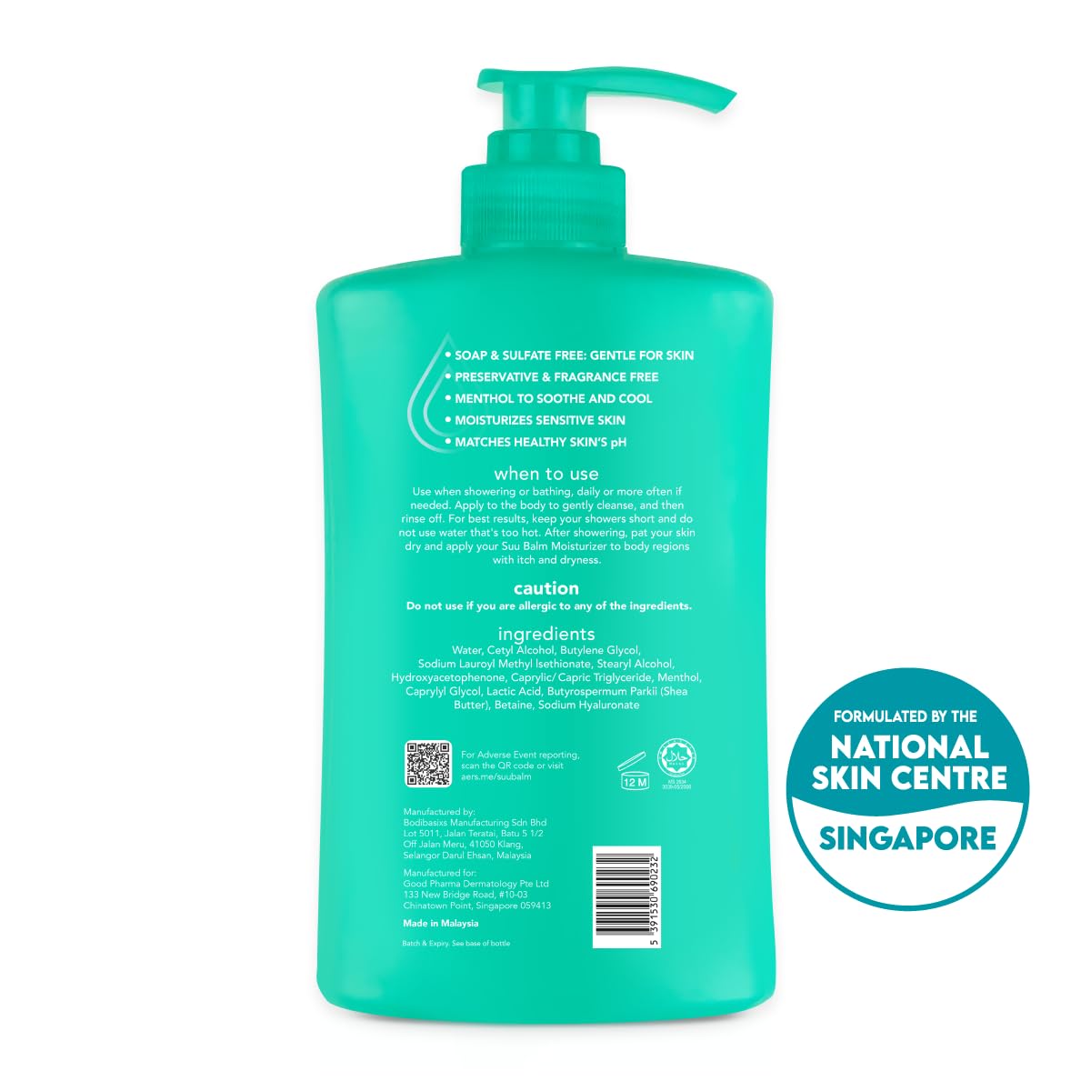 Suu Balm Rapid Itch Relief Eczema & Psoriasis Body Wash, Gentle Cooling & Moisturizing for Dry Itchy Sensitive Skin, Derm-Formulated with Menthol & Shea Butter, Sulfate & Fragrance Free, 28.40 fl oz