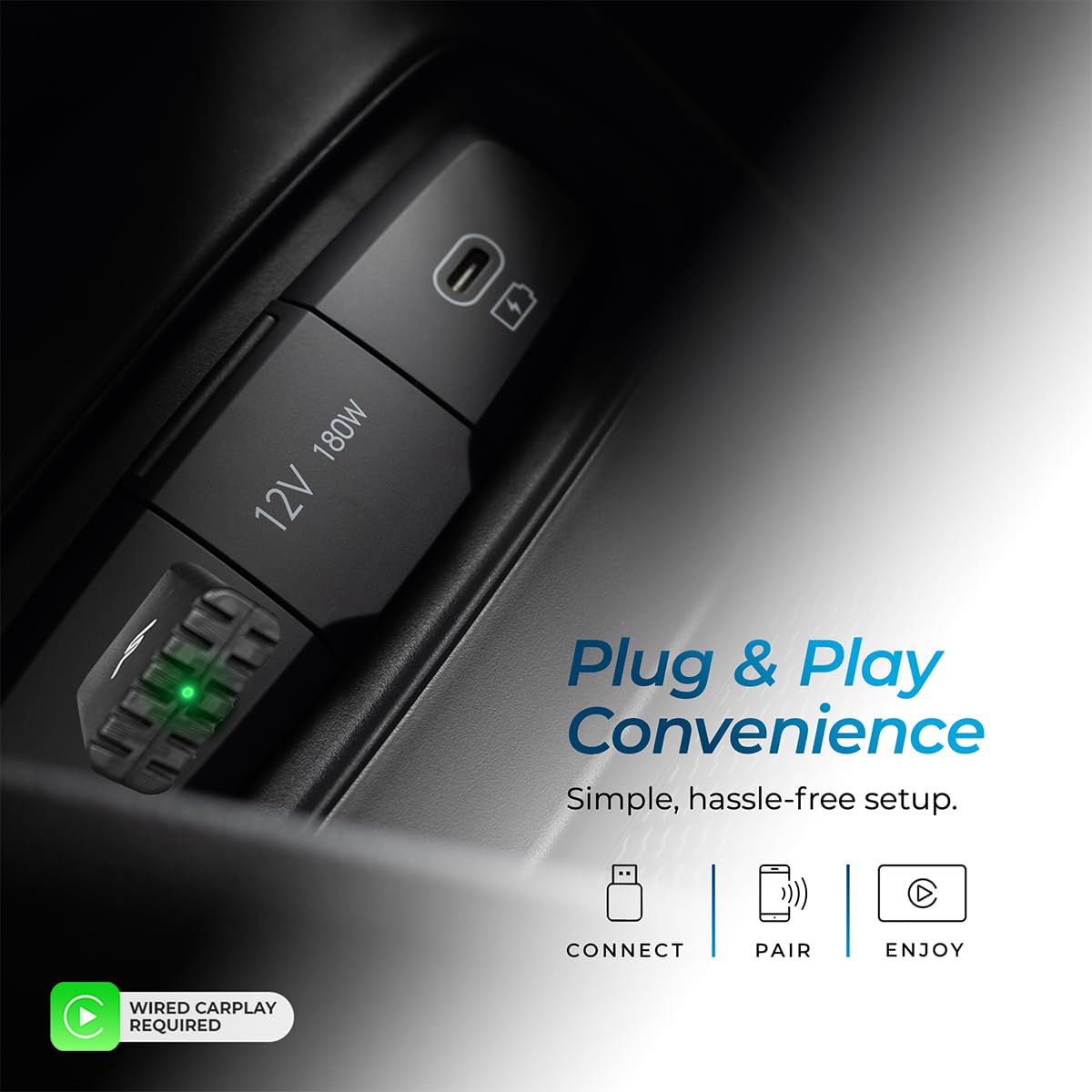 AutoSky Wireless CarPlay Adapter 2023 Pro Edition - Fastest and Most Compact Wireless CarPlay Adapter Factory Wired CarPlay Cars – USB-A and USB-C Cables – Wired CarPlay Required