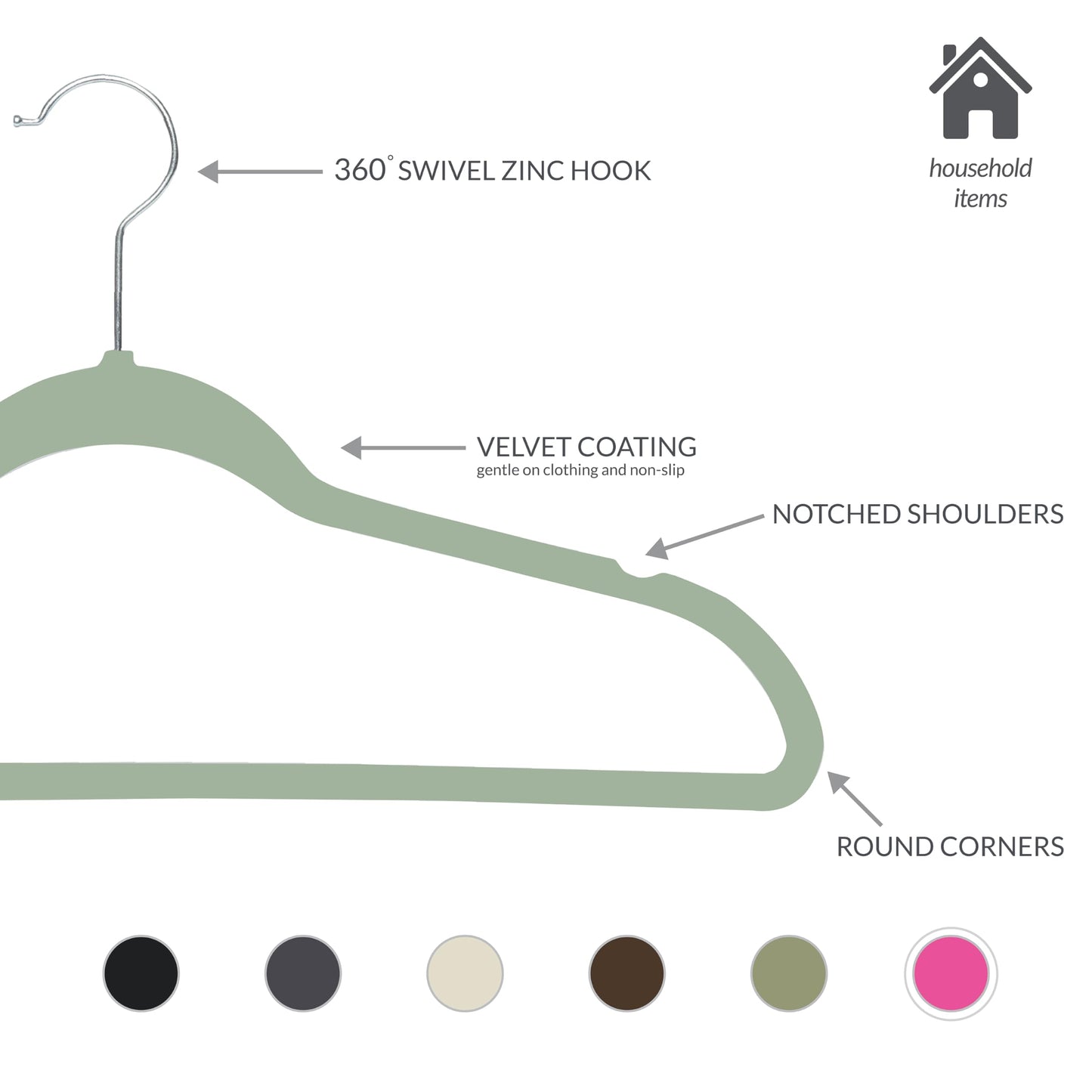 Simplify Slim Velvet Clothes Hangers | 50 Pack | Non-Slip | Shirts | Suit | Pants | Dresses | Garments | Closet Storage & Organization | Durable | Sage