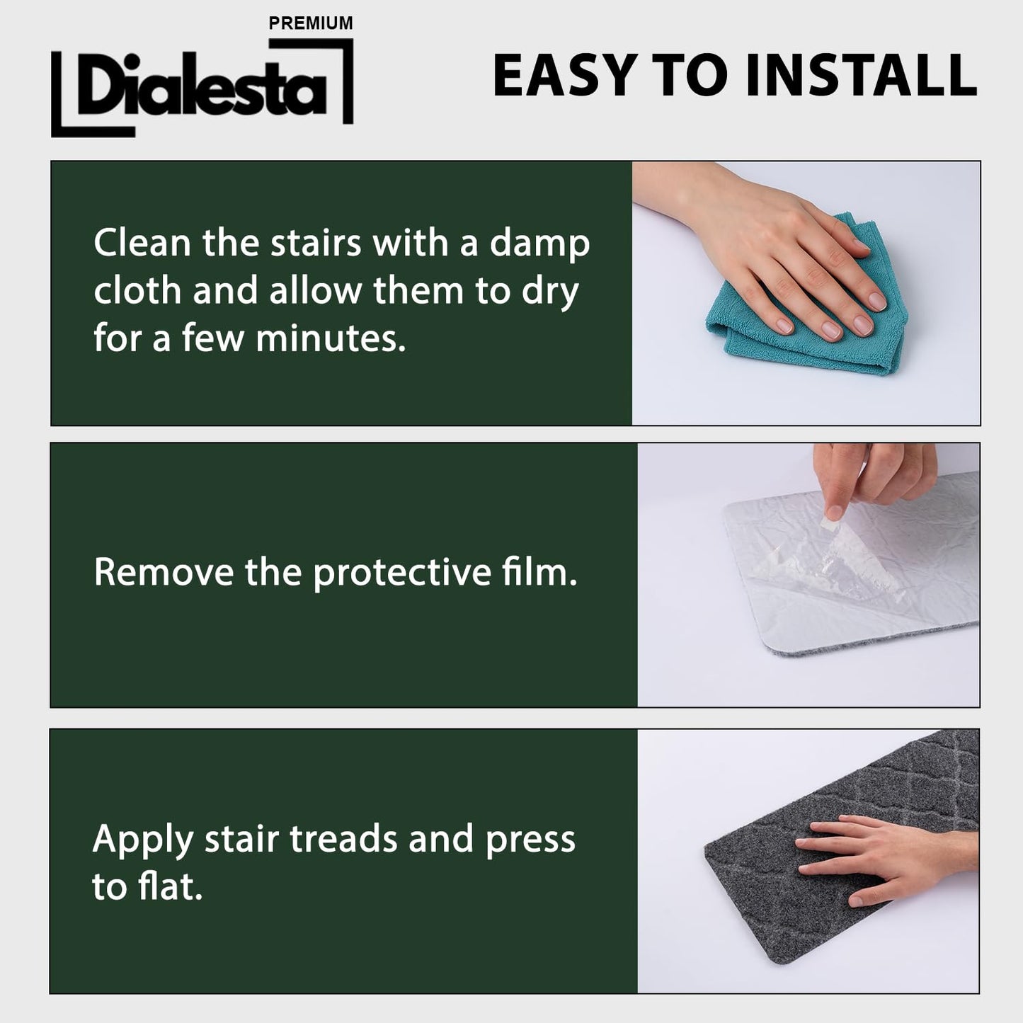 Stair Treads for Wooden Steps Indoor, Includes 15 Non-Slip Carpet Mat 8x30in with 5 Motion Sensor Lamps, Peel & Stick Carpet Stair Treads,Safety Stair Rugs for Kids, Elderly and Pets (Dark Gray)
