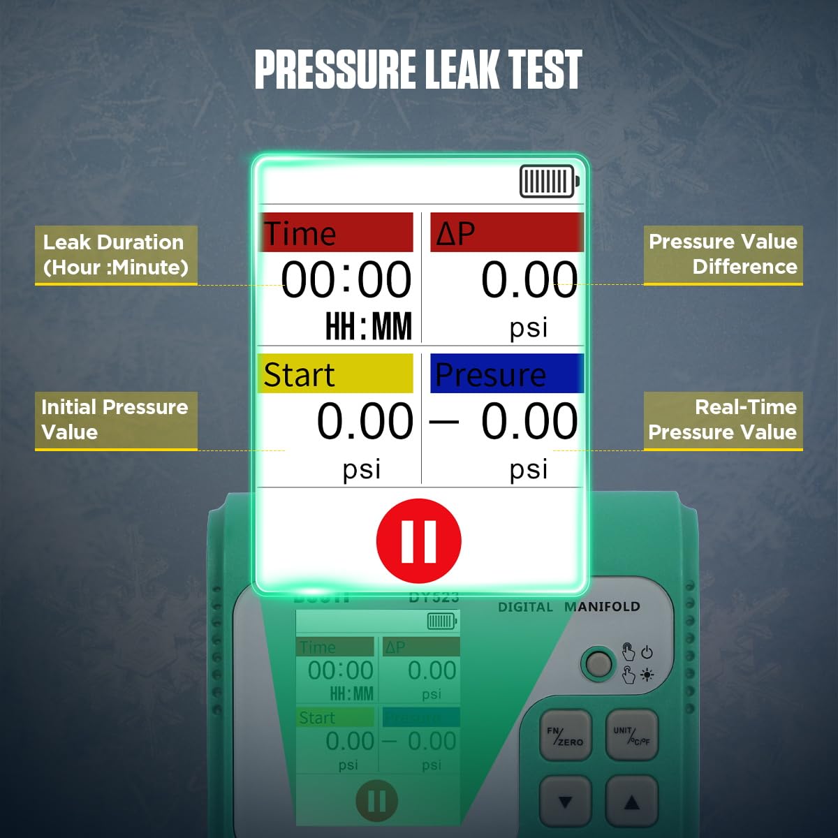 HVAC Gauges, 92 Refrigerant Digital Manifold Gauges HVAC Manifold Gauge Set R134A R410A Gauges AC Gauges Kit with Hose Digital Refrigerant Gauge Pressure Vacuum Test with 2.4" HD Color Display