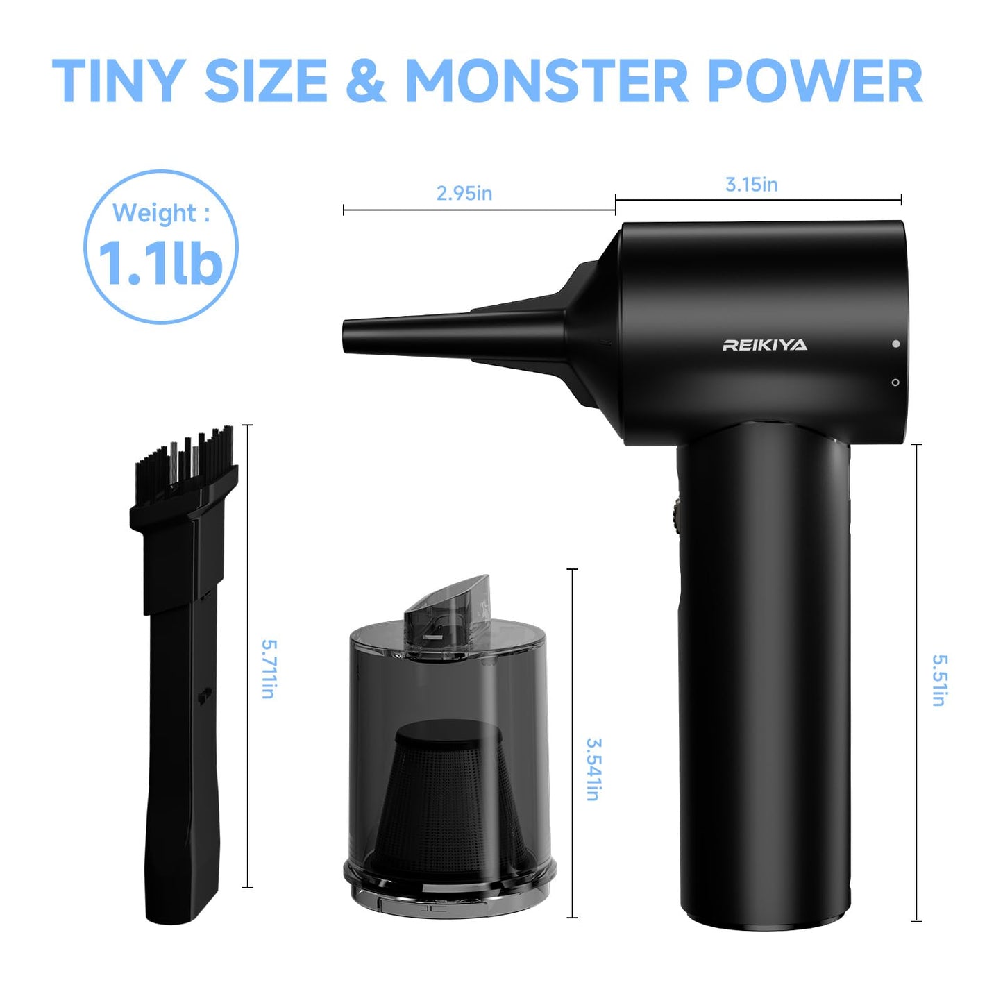 REIKIYA Compressed Air Duster 150000RPM Portable Air Blower for Computer, Keyboard with LED Light, 7800mAh Rechargeable 18000Pa Cordless Portable Vacuum Cleaner for Car Home Office