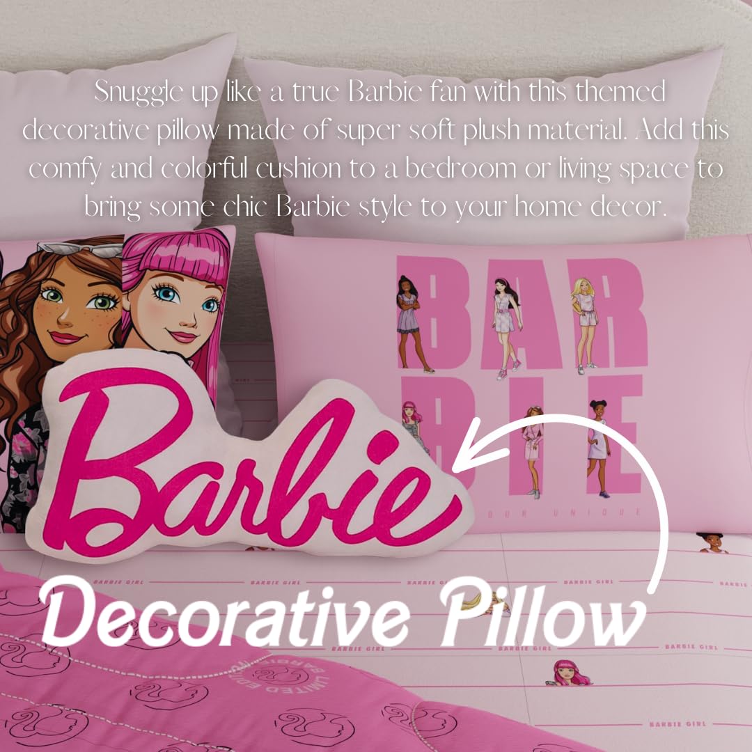 Franco Barbiecore Lux Super Soft Plush Squishy 17" Inch Barbie Logo Decorative Pillow