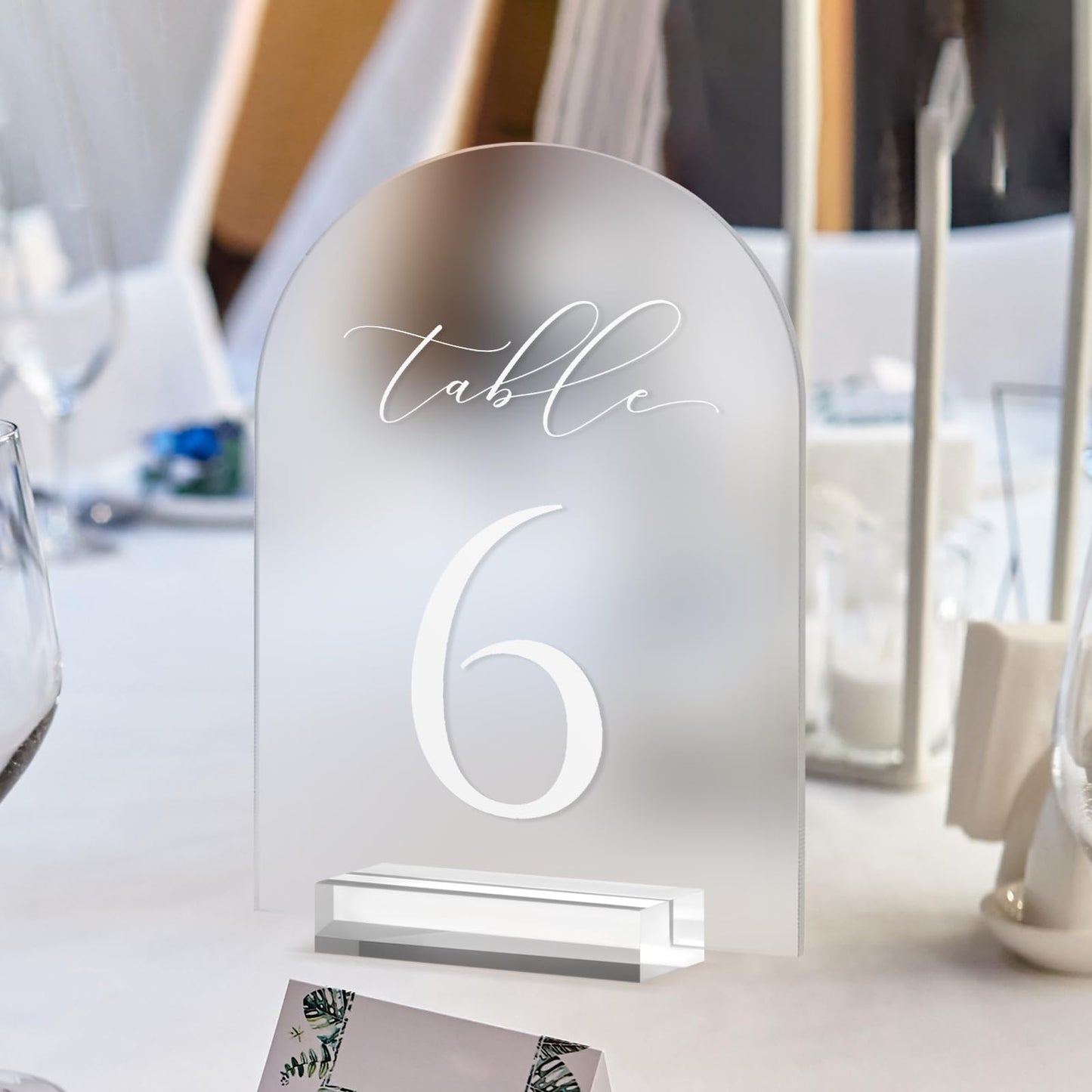 JINMURY Frosted Arch Table Numbers for Wedding, 5x7 Inch Arched Acrylic Table Numbers 1-15 with Stands, Frosted Acrylic Arch Sign with Holder for Centerpiece, Reception, Wedding, Party, Event