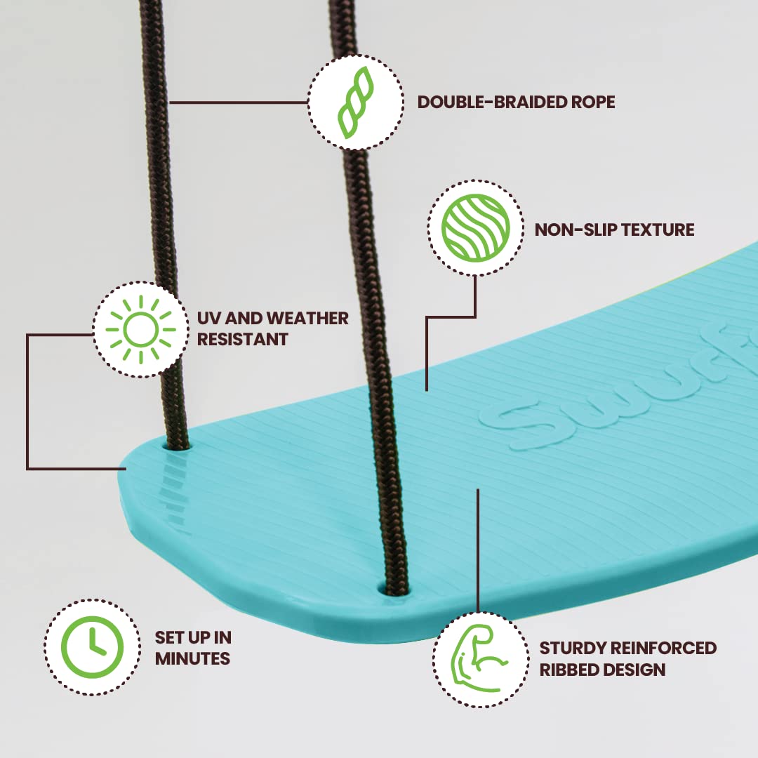 Swurfer Kick Stand Up Surfing Tree Swing Outdoor Swings for Kids Up to 200 Lbs - Hang from Up to 10 Feet High - Includes 24" SwingBoard, UV Resistant Rope, & Handles