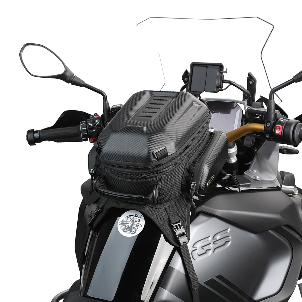 Rhinowalk Motorcycle Tank Bag, 15-18L Expandable Motorcycle Storage, Waterproof All Weather-Carbon Fiber Black