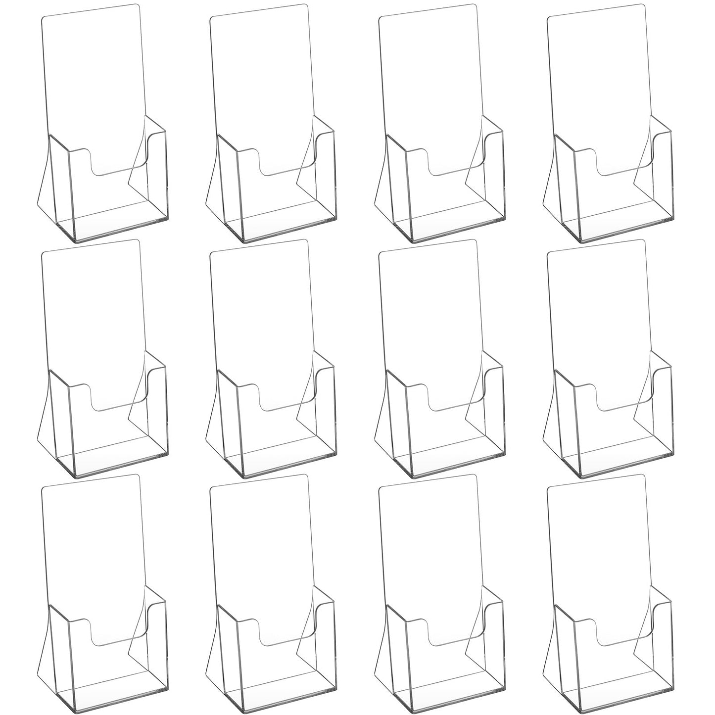 MaxGear Acrylic Brochure Holder 4 Inch, Clear Plastic Countertop Literature Holders, Trifold Flyer Display Stand for Pamphlets, Booklets, Magazines, Menus, Multi Purpose Organizer for Office, 12 Pack