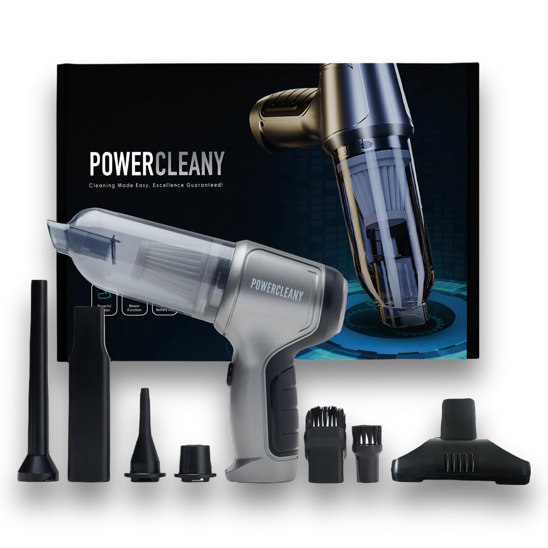 Powercleany Cordless Handheld Car Vacuum Cleaner, High Suction Rechargeable Auto Vacuum, Portable Mini Vacuum for Car & Home, Small Vacuum Cleaner for Couch, Kitchen, Pet Hair, Wet Dry Use