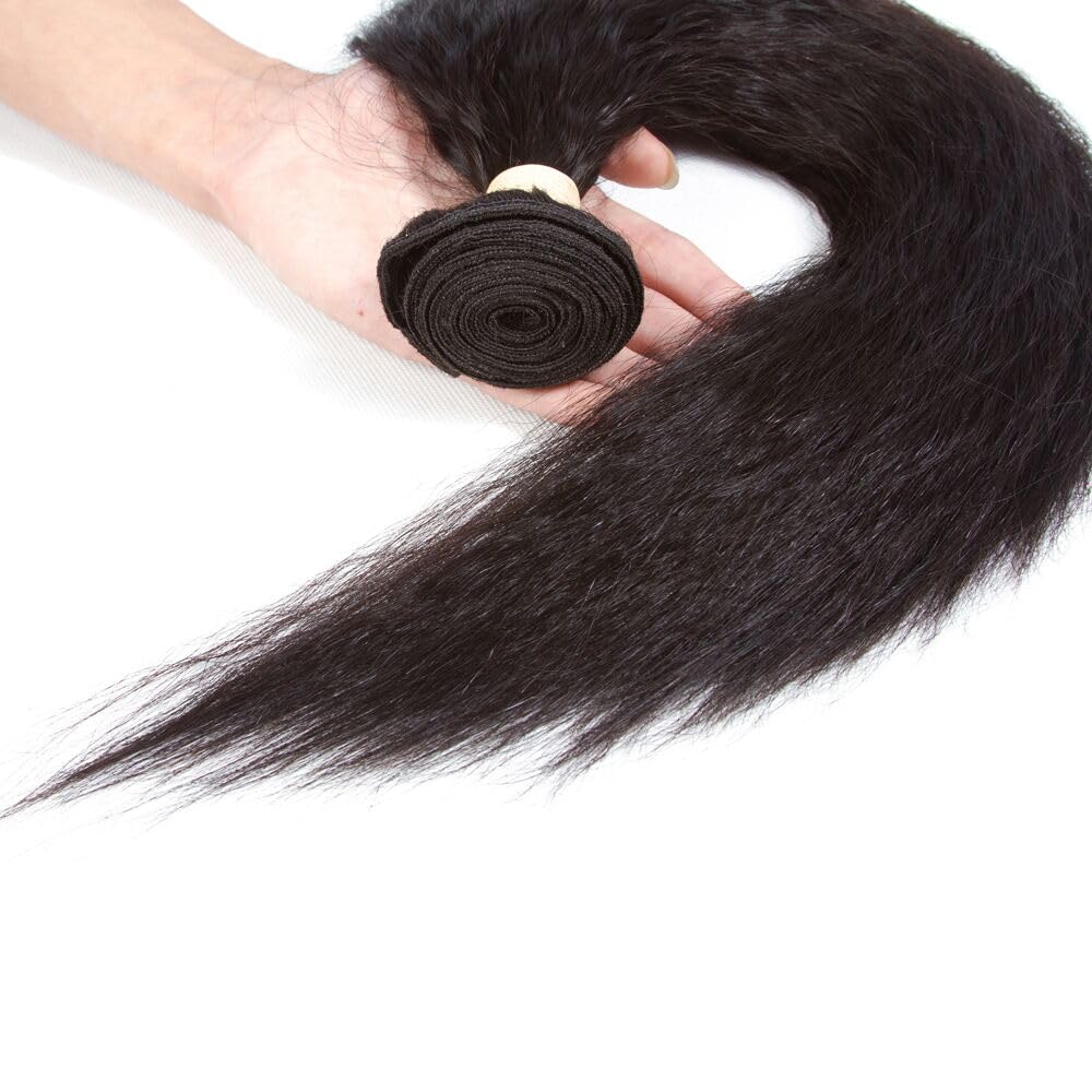 Human Hair Bundles Kinky Straight 1pcs 20 inch Single bundle Human Hair Yaki Straight Natural Black Kinky Hair For Black Girl