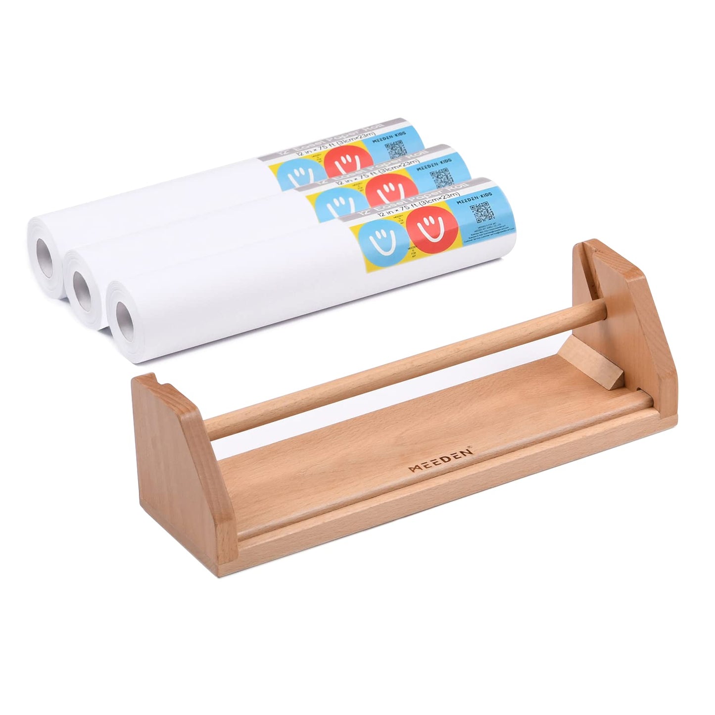 MEEDEN Wooden Tabletop Paper Roll Dispenser - Solid Beech Wood Easel with 3 Paper Rolls (12" x 75ft) - Portable Art Easel Kids for Entertain, Doodle and Play