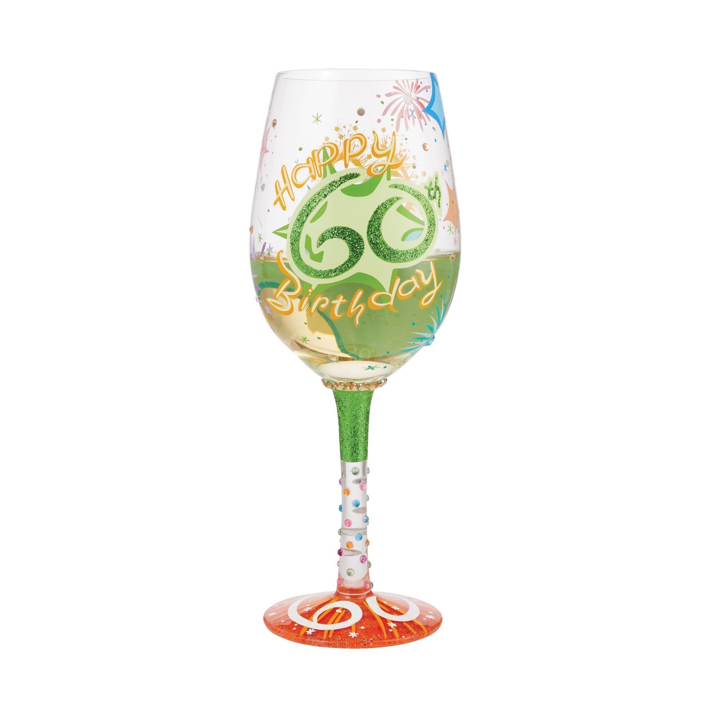 Enesco Designs by Lolita Happy 60th Birthday Hand-Painted Artisan Wine Glass, 15 Ounce, Multicolor
