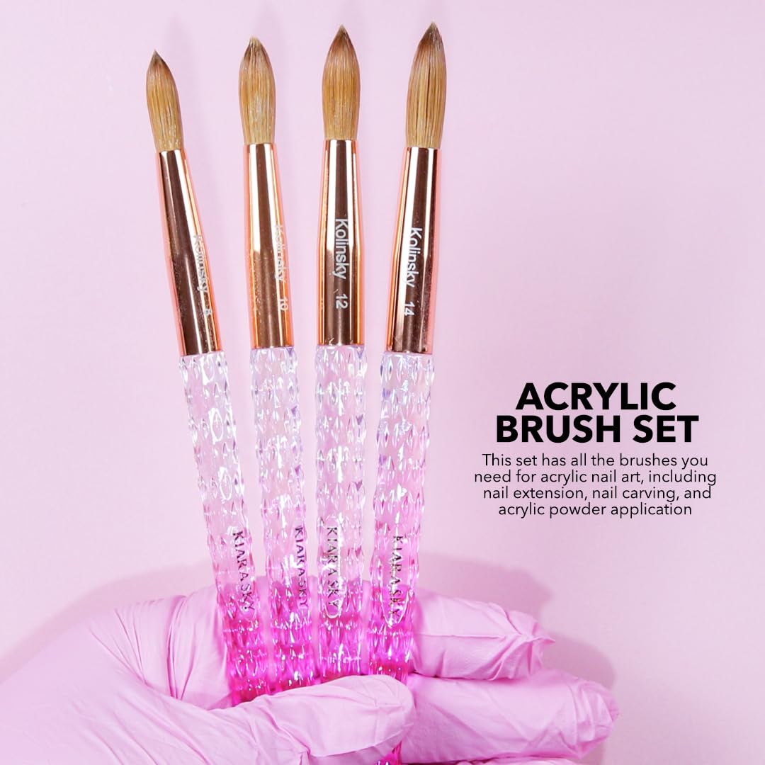Kiara Sky Pink Crystal Acrylic Nail Brush - Professional Nail Cleaner Tool - Nail Kolinsky Brush for Women - 100% Kolinksy Hand Crafted Nail Tools - Long Lasting Nail Cleaning Brush, #10