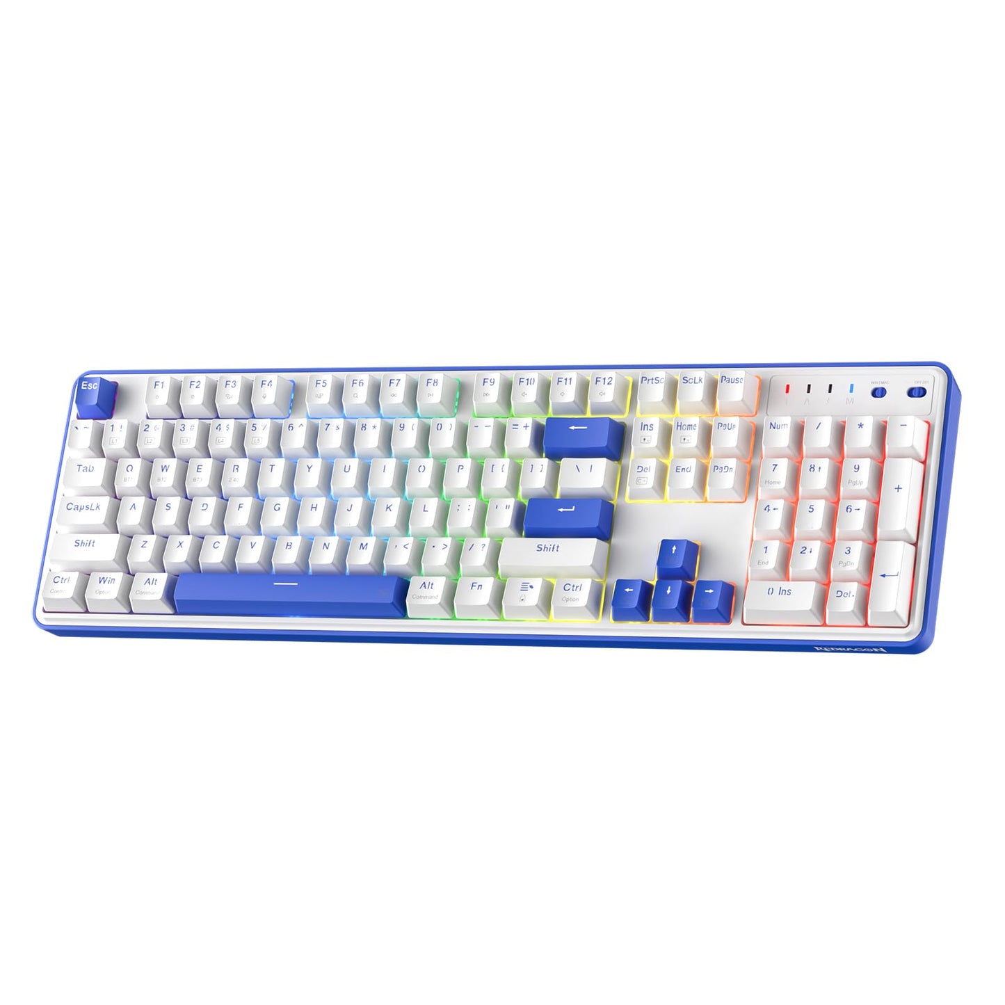 Redragon K685 PRO 104 Keys Wireless Gasket RGB Gaming Keyboard, 3-Modes 100% Layout Mechanical Keyboard w/Hot-Swap Socket, Sound Absorbing Pads & Linear Red Switch, Klein Blue & Oia White
