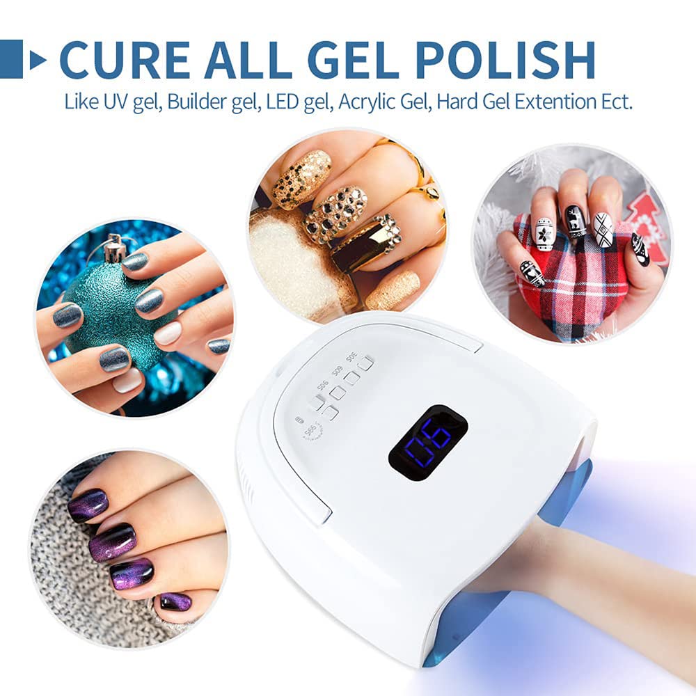 UV LED Nail Lamp,60W Professional Rechargeable UV LED Nail Dryer for Gel Nail Polish Dryer Fast Curing Lamp, 4 Timer Settings Gel Nail Lights for Auto Sensor Nail Machine