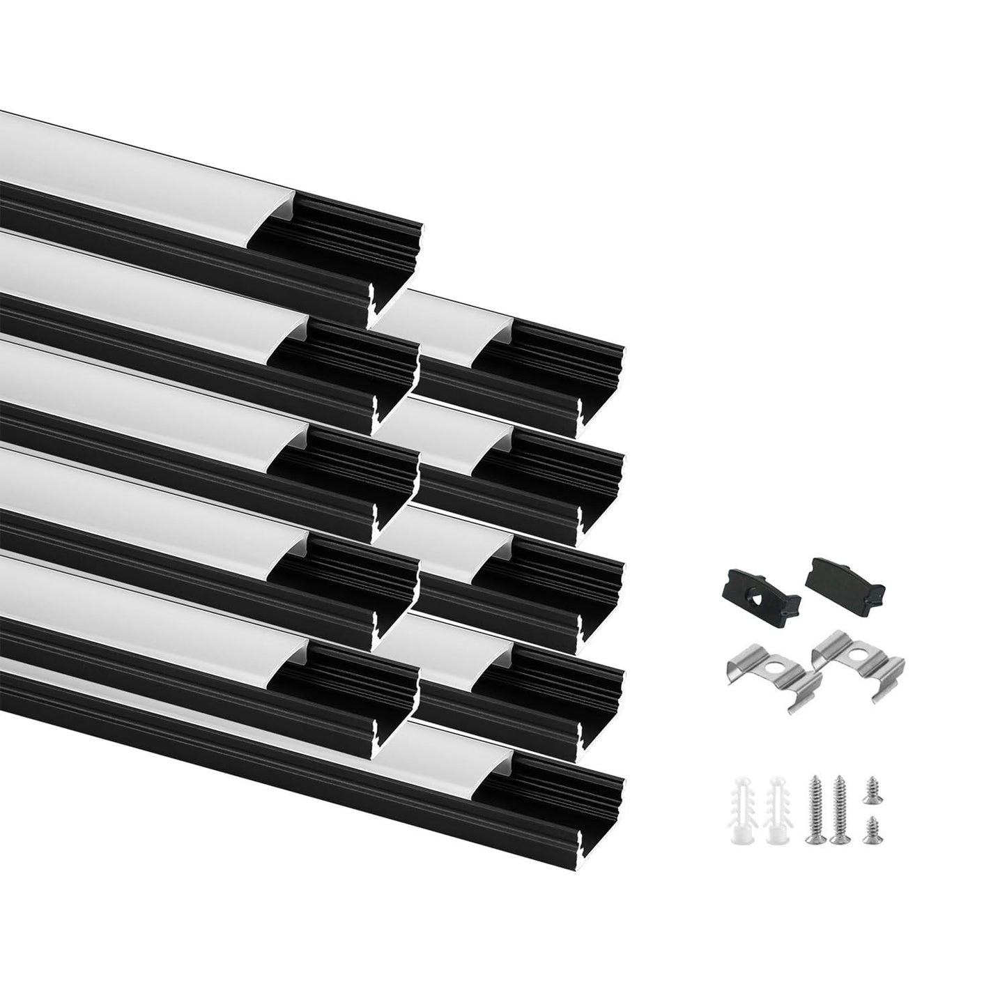 Besseto 10Pack 3.3Ft/1M Black LED Aluminum Channel,LED Strip Light Diffuser Aluminum Channel Profile Housing Extrusion for Under Cabinet Counter and Stairs (Black-10Pack 3.3ft)