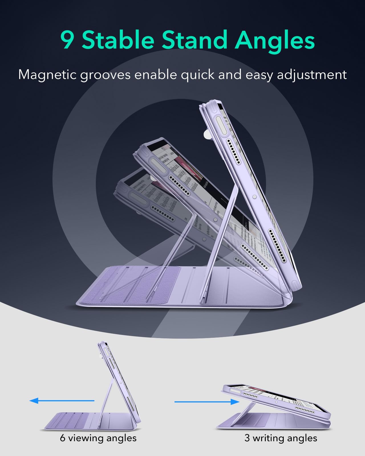 ESR for iPad Air 11 Inch Case M3/M2 (2025/2024), iPad Air 5th/4th Gen Case (2022/2020) 10.9 Inch, Removable Magnetic Cover, Adjustable Portrait/Landscape Stand, 9 Standing Angles, Light Purple
