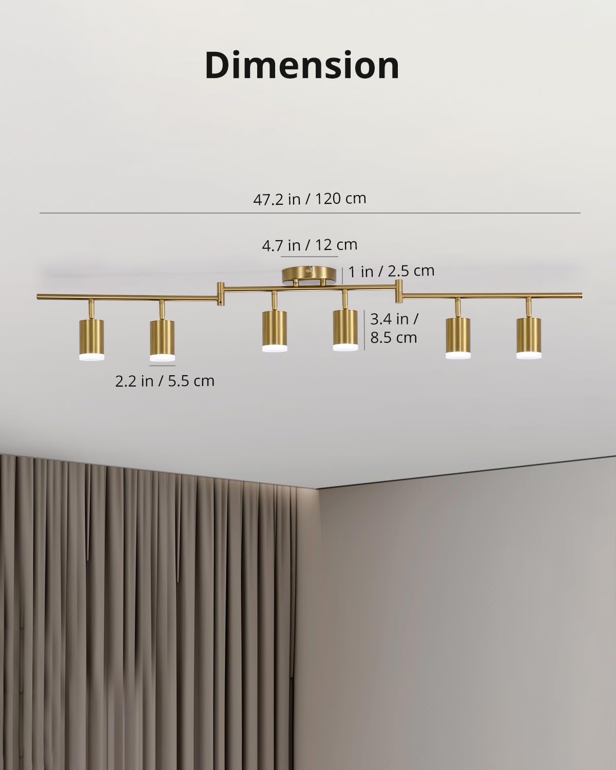 Bojim 6 Light Gold Track Lighting Kit, Modern LED Track Lighting Fixtures Ceiling, Flexibly Rotatable LED Light Head with Acrylic Ring, Kitchen Ceiling Spot Light(GU10 Socket, Bulbs Not Included)