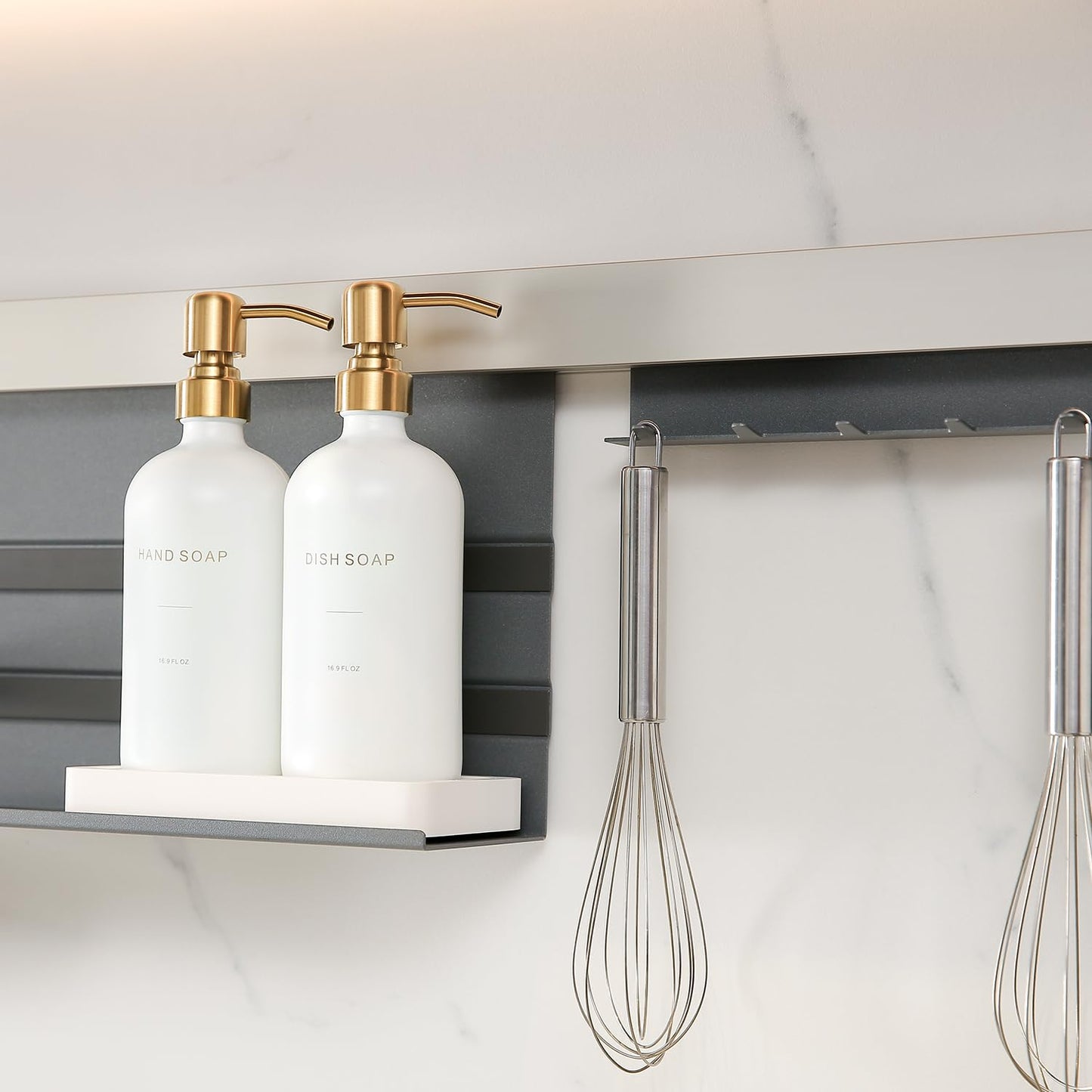 Prus Waso Gold Soap Dispenser Set, Glass Soap Dispenser with Stainless Steel Pump, Perfect for Modern Kitchen Counter Decor. (Gold)