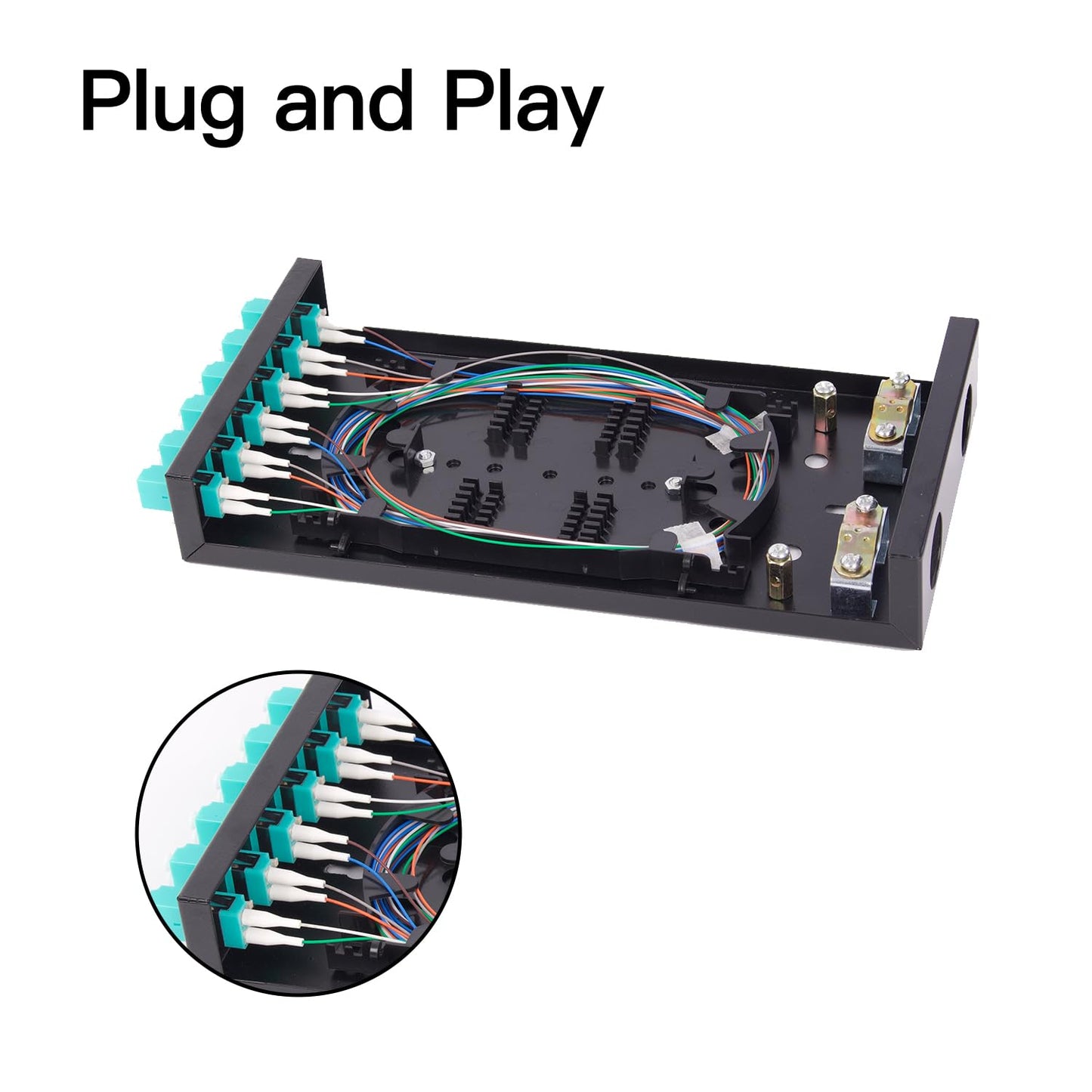 GESD LC-MM 6Port OM3 Box Cables 12 Port Wall Mount Fiber Enclosure with Spool OM3 Multimode LC-UPC Kit (Includes 1 Meter 12 Strand LC-UPC OM3 Pigtail and 6 Port Duplex OM3 LGX Loaded Panel, Black