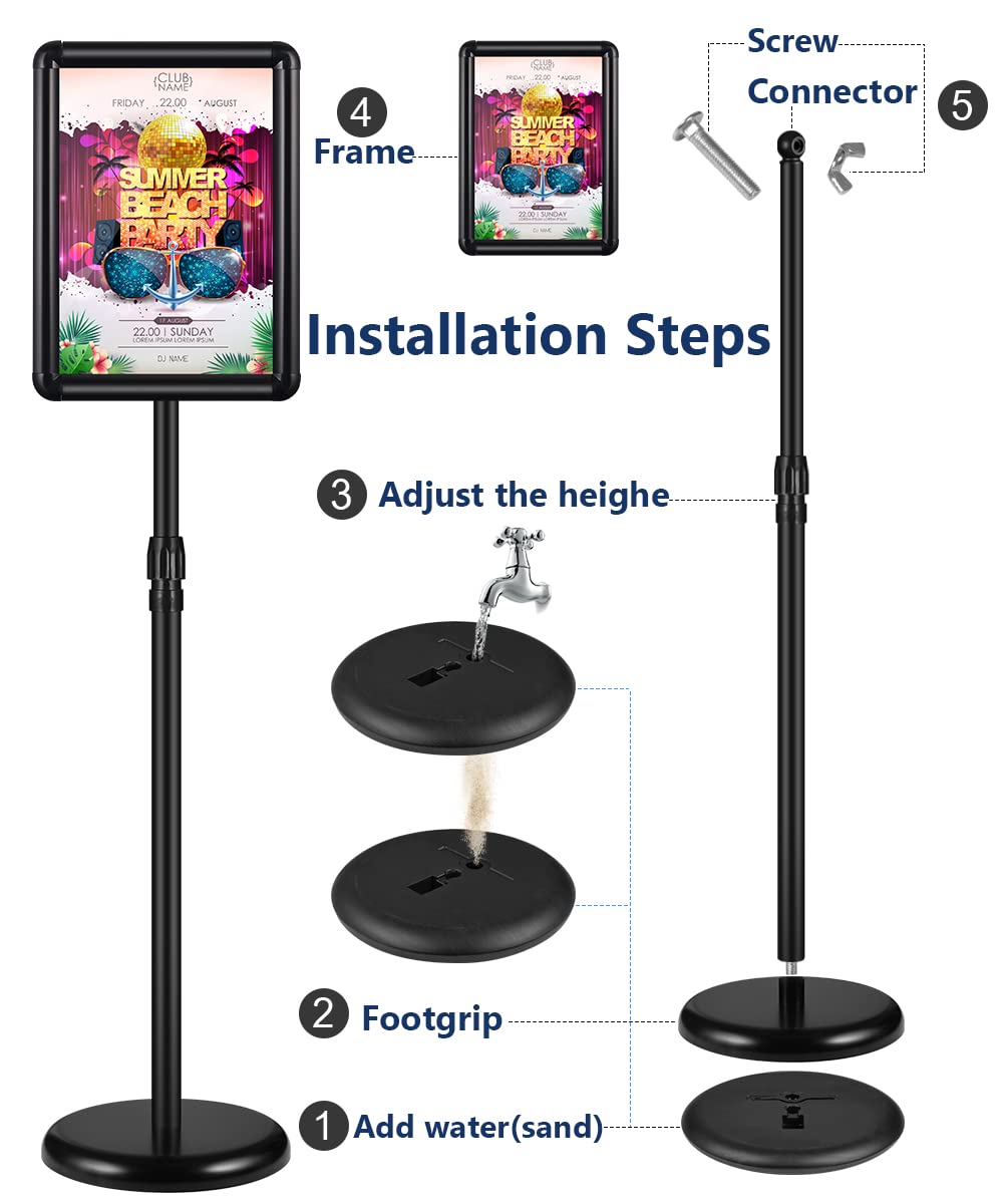 JACNITAD 2 Pack Adjustable Sign Holder Stand with Base, 8.5 x 11 Inch Vertical and Horizontal View Sign Displayed, Snap Open Frame for School Store Business Advertise Show Christmas Decor, Black