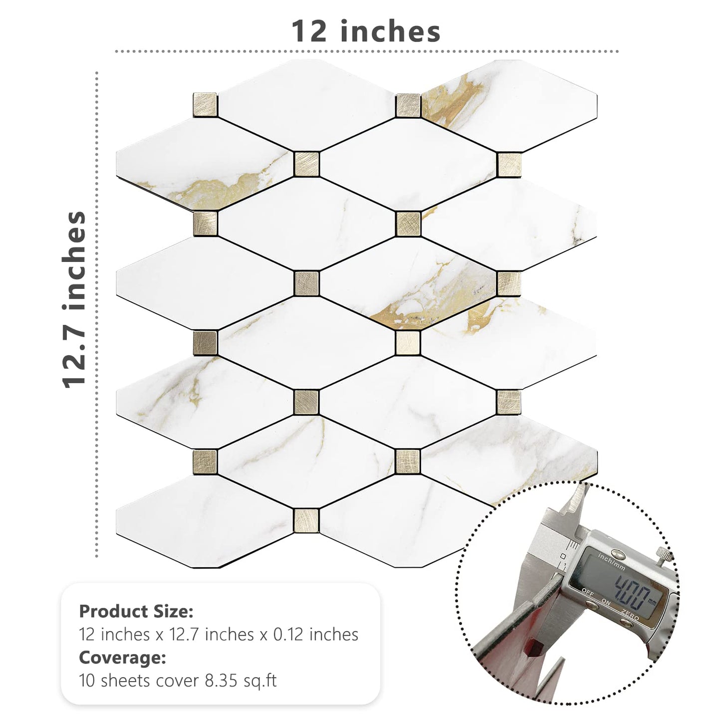 STICKGOO 10 Sheets Peel and Stick Backsplash, Calacatta Golden Stick on Aluminum Composite Tiles Stikers, Self Adhesive Mixed Metal Backsplash for Kitchen, Bathroom, Fireplace, RV