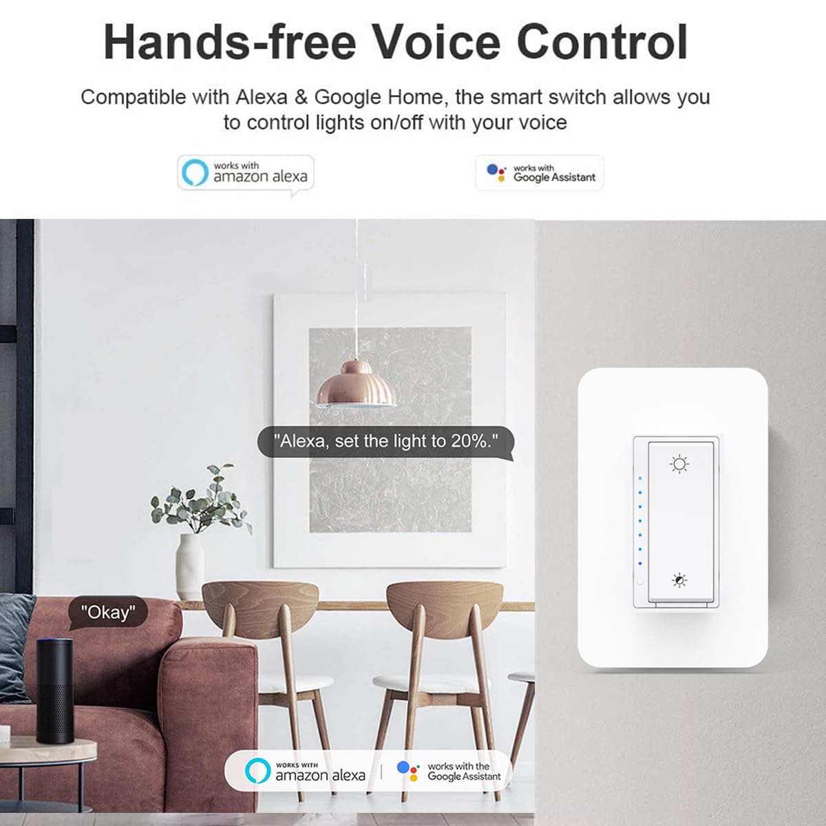 Lesim Smart Wi-Fi Dimmer Switch 2Gang Compatible with Alexa and Google Assistant, Single Pole, Needs Neutral Wire