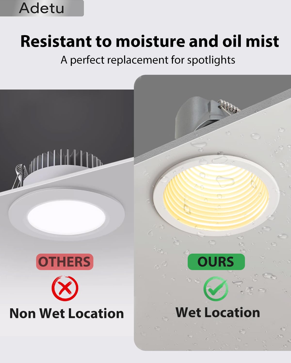 Adetu 2 Inch 5CCT White LED Recessed Ceiling Light with Junction Box, 2700K/3000K/4000K/50000K Selectable, CRI90, 8W COB, 780LM, Dimmable Canless Waferproof Downlight-ETL&FCC (White, 6 Packs)