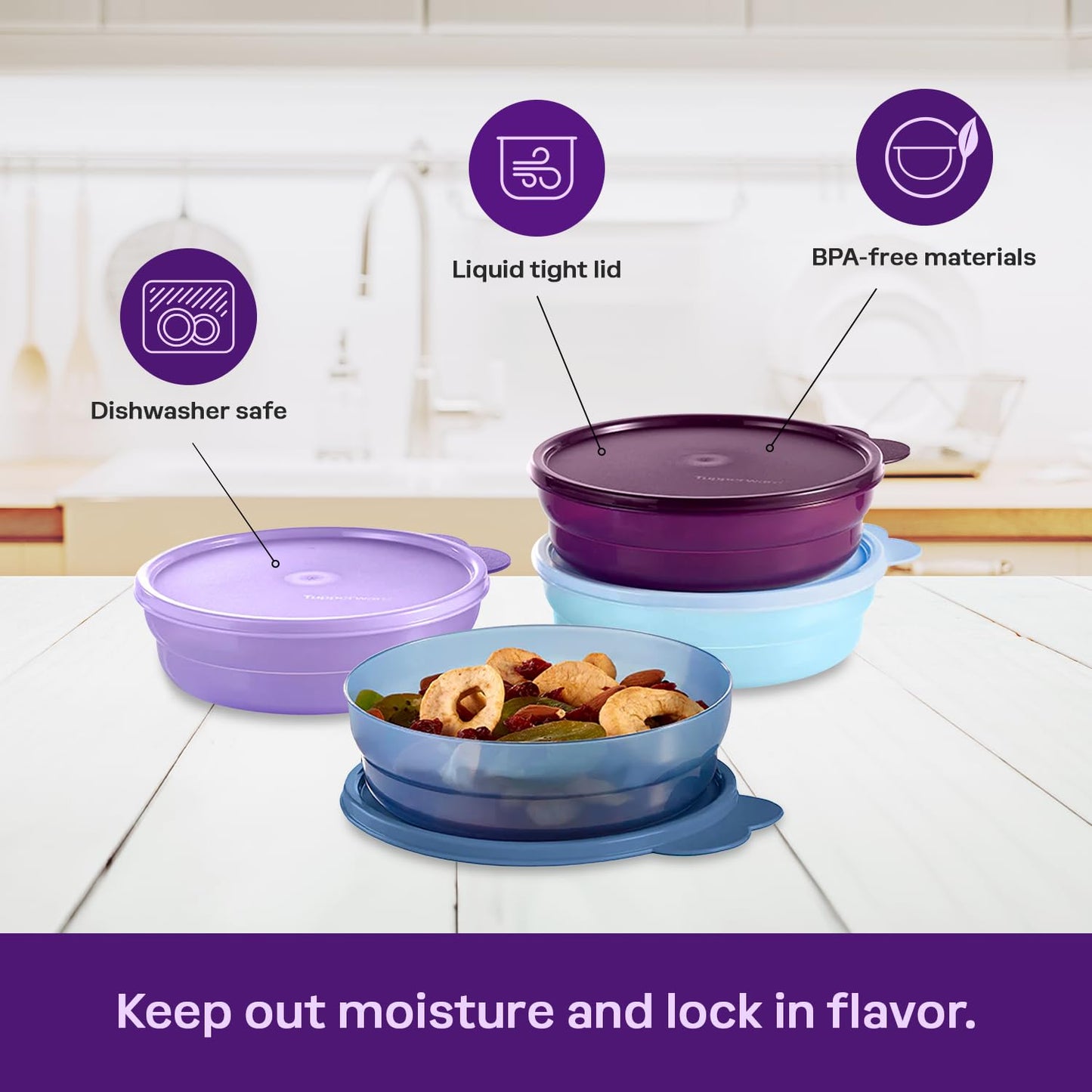 Tupperware Microwave Reheatable Cereal Bowls Set, Dishwasher Safe and BPA Free (4 Bowls, 4 Lids)