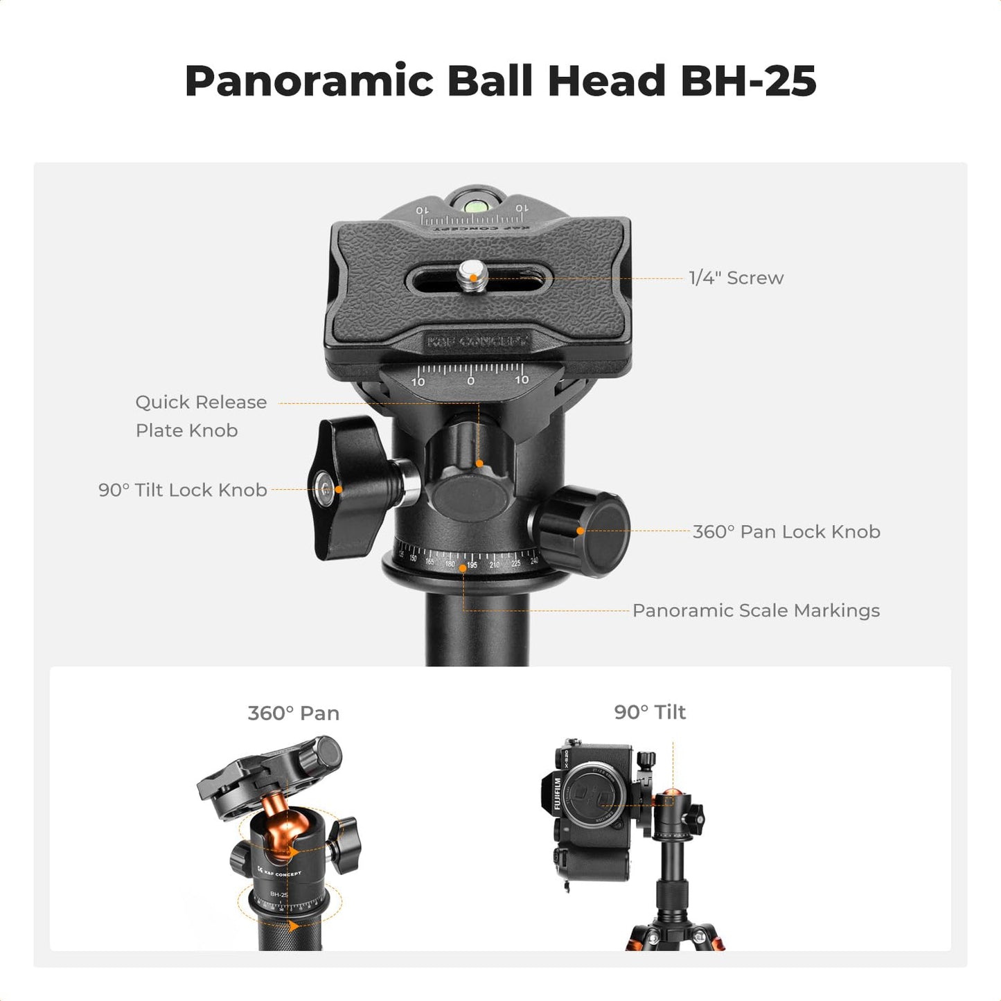 K&F Concept Mini Desktop Tripod, 20.5''/ 52cm Compact Desk Tripod with 360 Degree Ball Head, 1/4 inch Quick Release Plate for Camera Video Camcorder, Load up to 13.22 lbs/6 KG