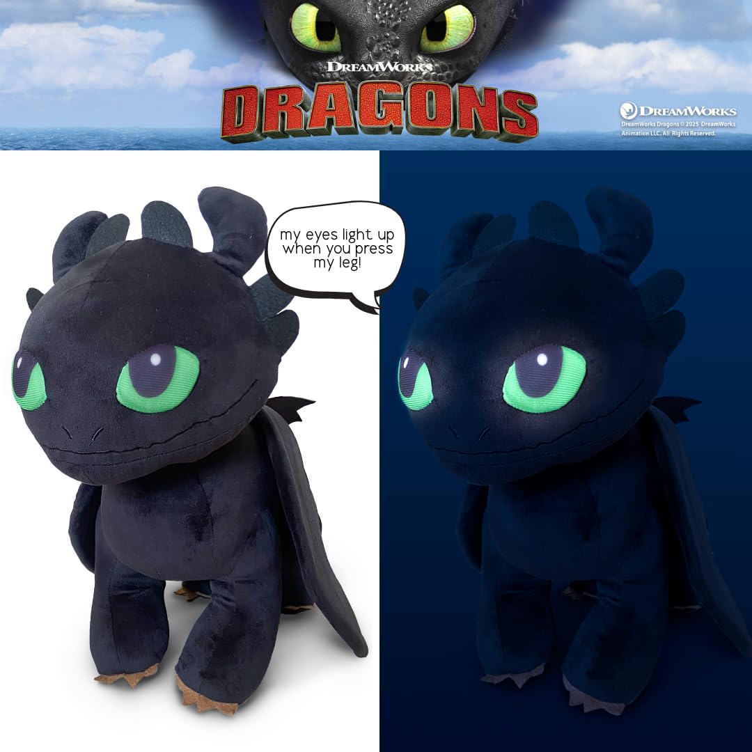 How to Train Your Dragon Toothless Super Soft Plush Cozy Cuddle Pillow Buddy with Light Up Eyes for Comfort, (Officially Licensed Product) by Franco