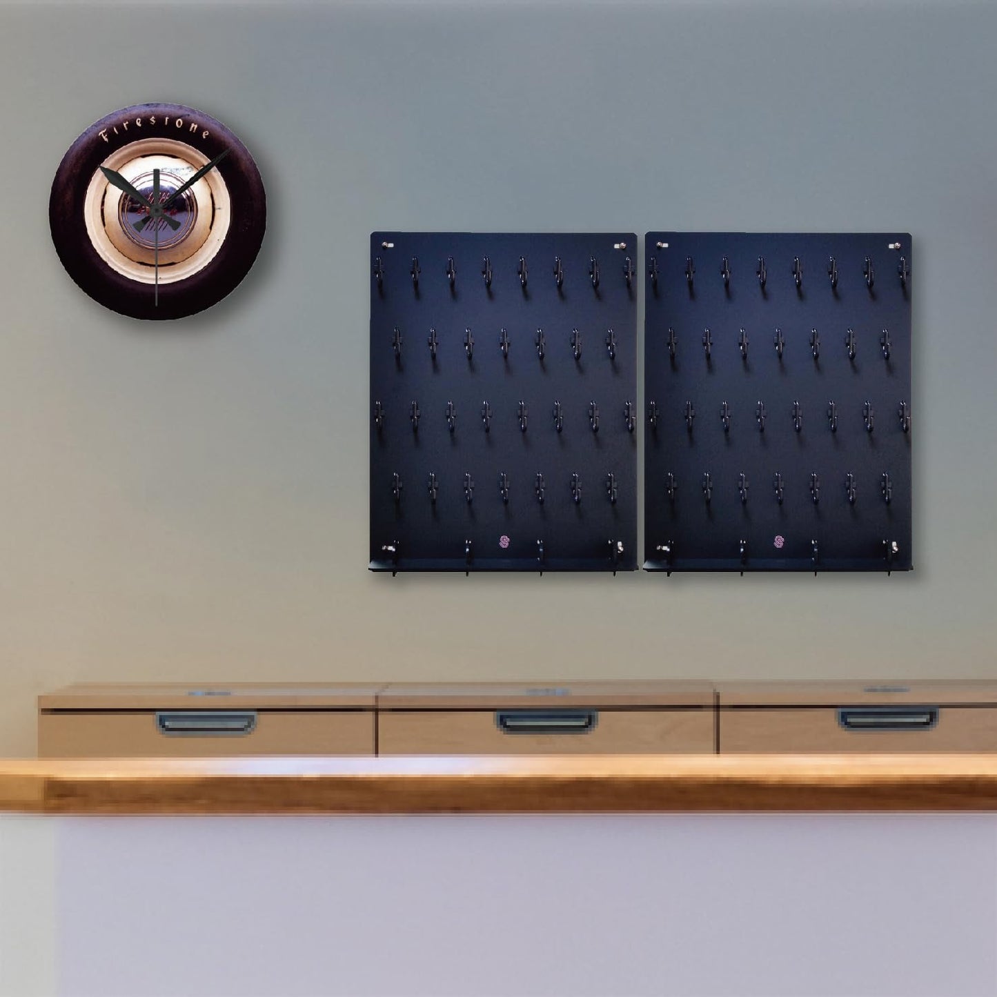 PROSPACE P0004 Acrylic Key Hooks Upgrade Thick Buckle 14 3/4ʺW x 18 3/4ʺL Wall-Mounted Key Hanging Board with 30 Hooks for Garage, Car Dealer, Office, Hotel, Real Estate (Matte Black with Pallet)