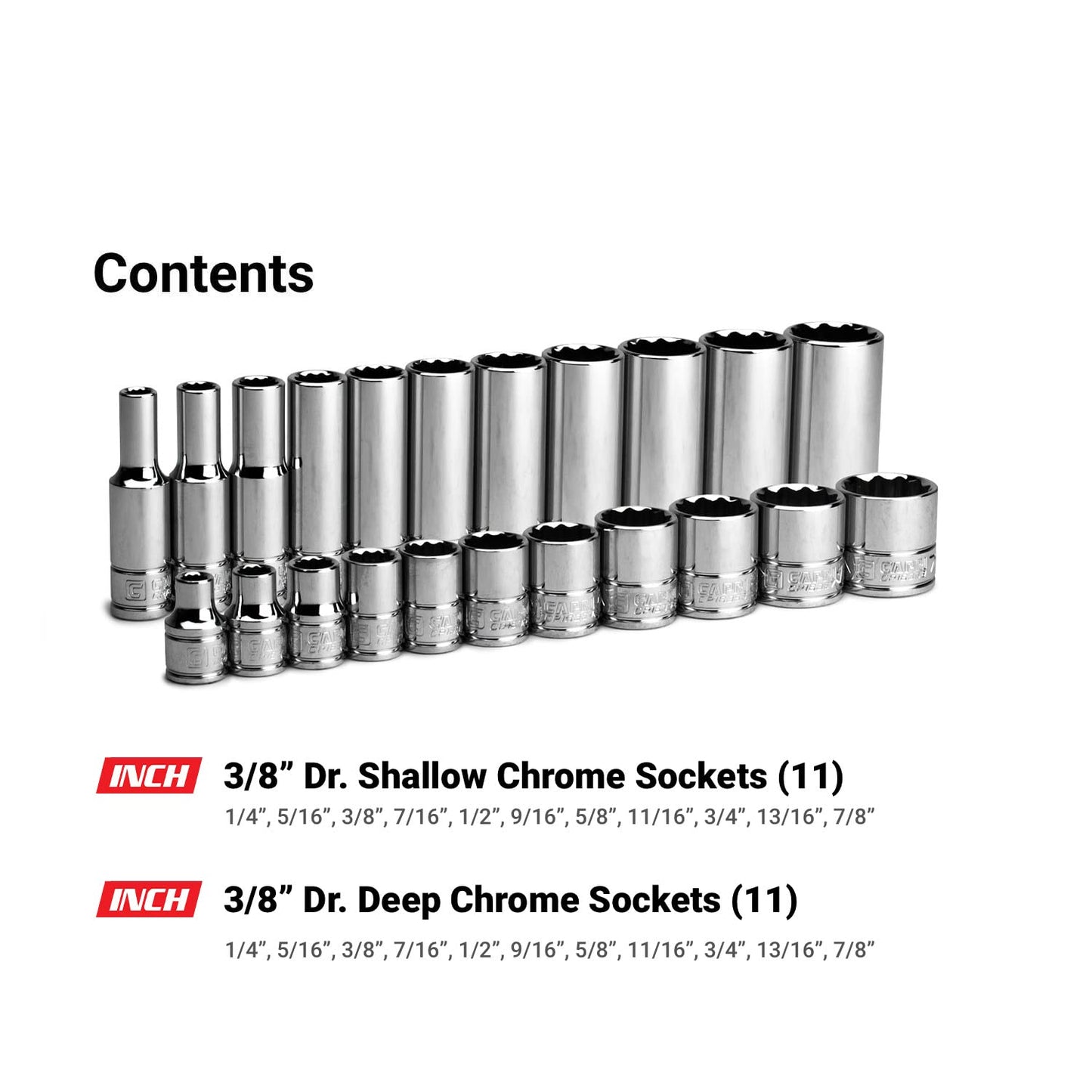 Capri Tools 3/8 in. Drive 12-Point Shallow and Deep Socket Set, SAE, 1/4 to 7/8 in, 22-Piece