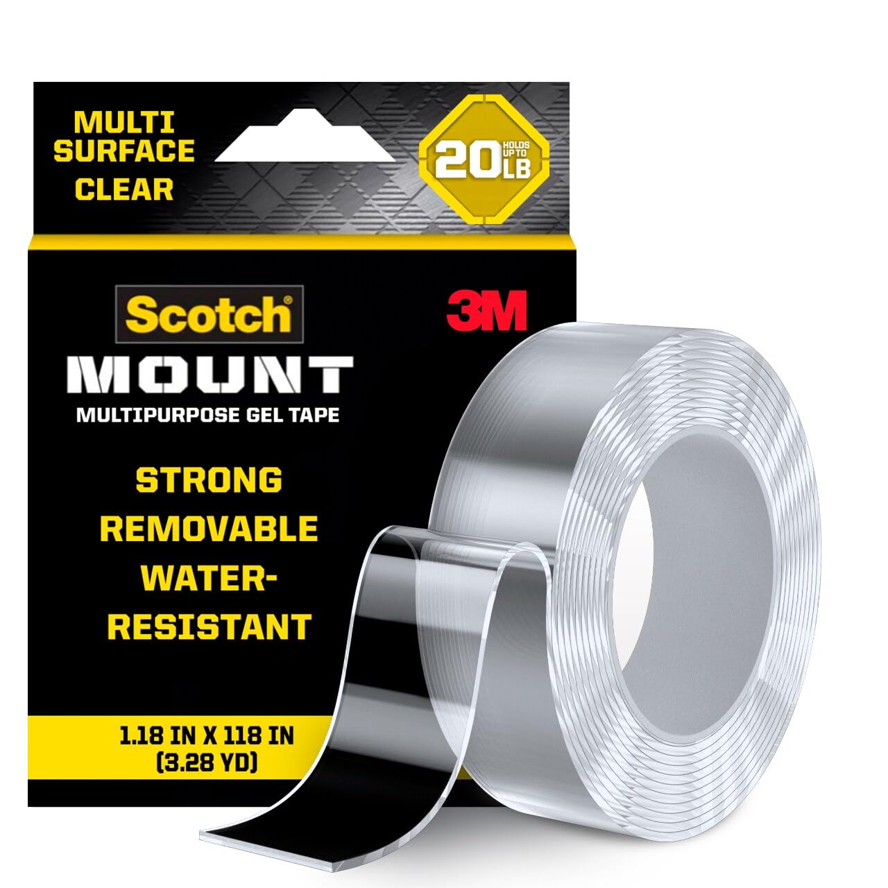Scotch-Mount Multi-Purpose Gel Tape, Double-Sided Tape for Heavy Duty Applications, Removable Mounting Tape, Nano Tape, Water-Resistant Clear Mounting Tape, Holds up to 20 lbs, 6-Pack