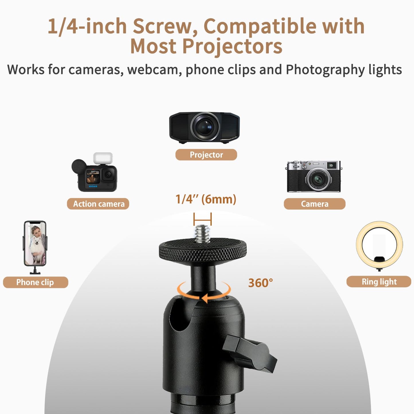 POLESTO Projector Stand Floor Projector Mount with Adjustable Height 20''-50'', Universal Projector Ceiling Mount 360° Rotatable Compatible with Projector, Camera, Webcam for Home & Office & Outdoor