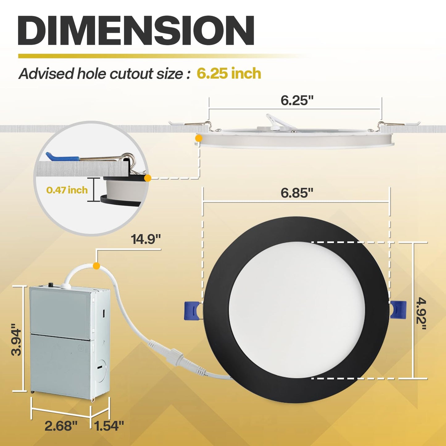 12 Pack Black Recessed Lighting 6 Inch with Night Light, 5CCT 6 Inch LED Recessed Lights 2700K-6000K Selectable, Dimmable 15W 1200LM Ultra Thin Recessed Lighting - ETL and Energy Star Certified