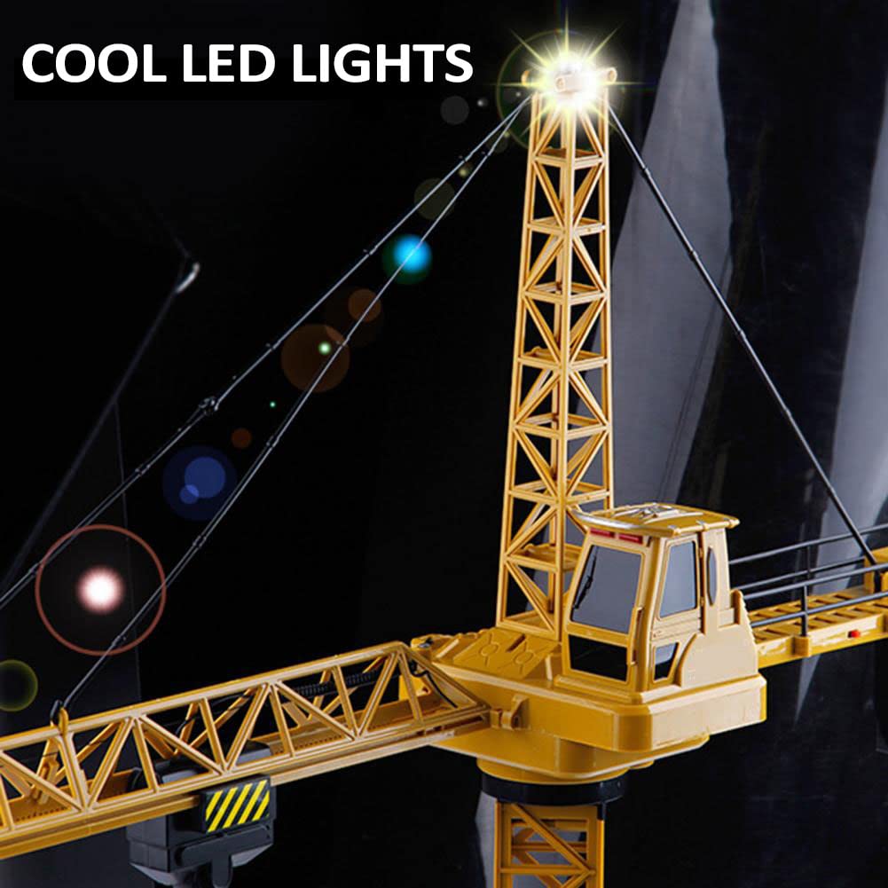 KNACKTOYZ 6 Channel Remote Control Crane Toy for Kids - 50.4 inch RC Tower Crane with LED Lights & Sounds, 680° Rotation Lift Construction Vehicles, Excavator Toy for Ages 4,5,6,7,8 Boys & Girls