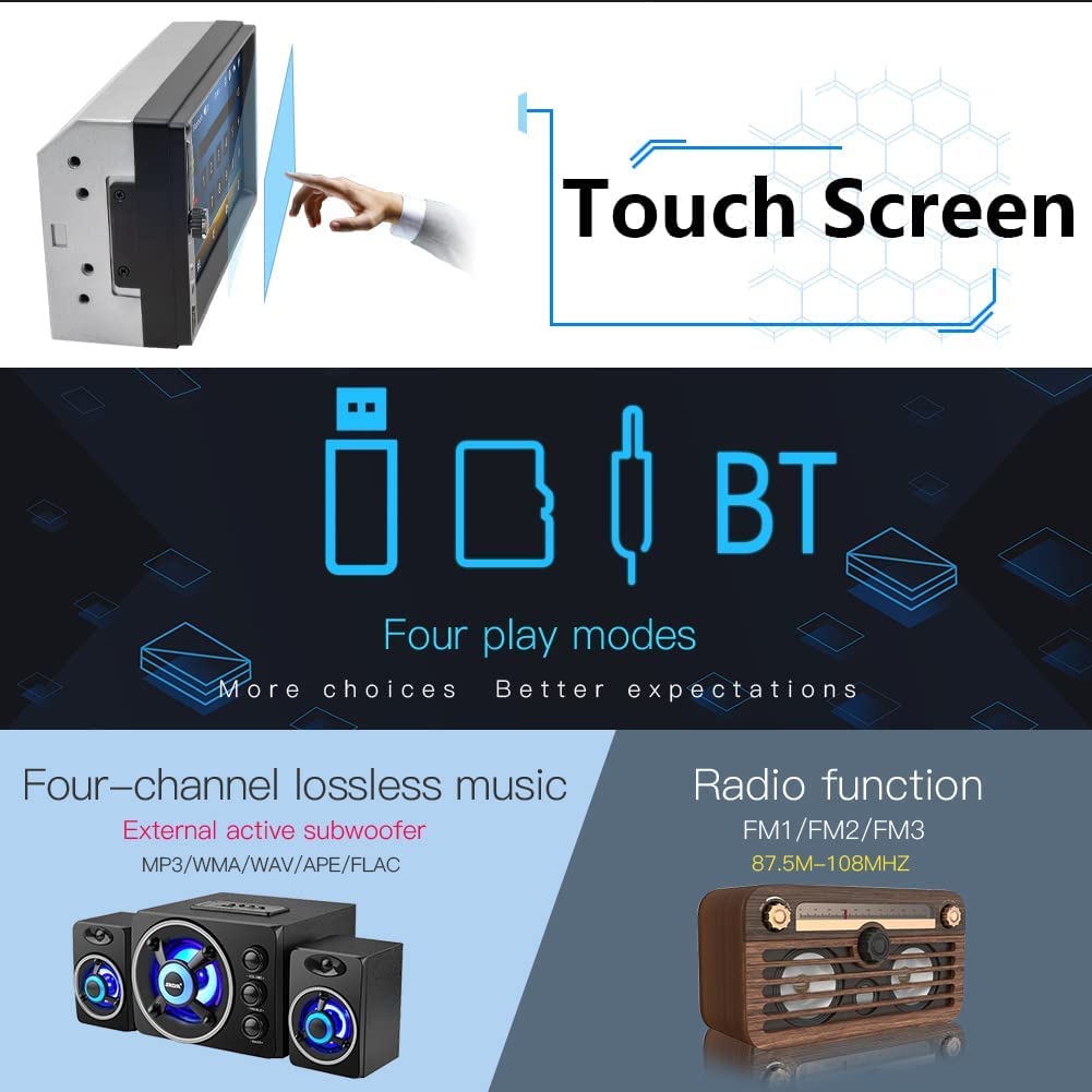 Leadfan 7inch Car Stereo Double Din Radio Touchscreen with Backup Camera Multimedia Car Audio Support Mirror Link,Bluetooth Caller ID,FM/MP3/MP4/USB/Subwoofer,Aux Input Car Audio Receivers