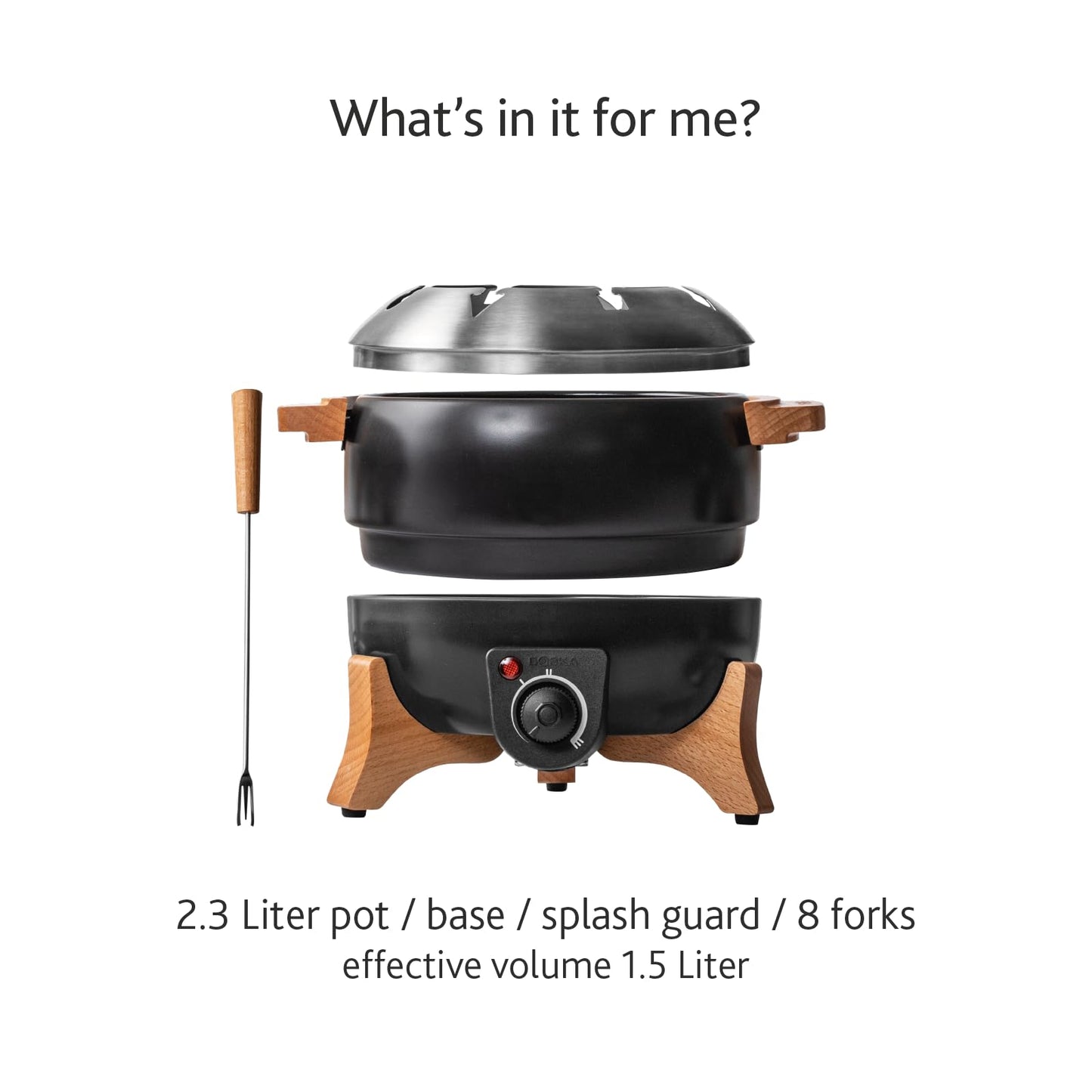 Boska Electric Fondue Set Party 2.3 L - Electric Fondue - For Cheese Fondue, Chocolate Fondue, Hotpot - Temperature Control - 2.3 Litres - Fondue Device